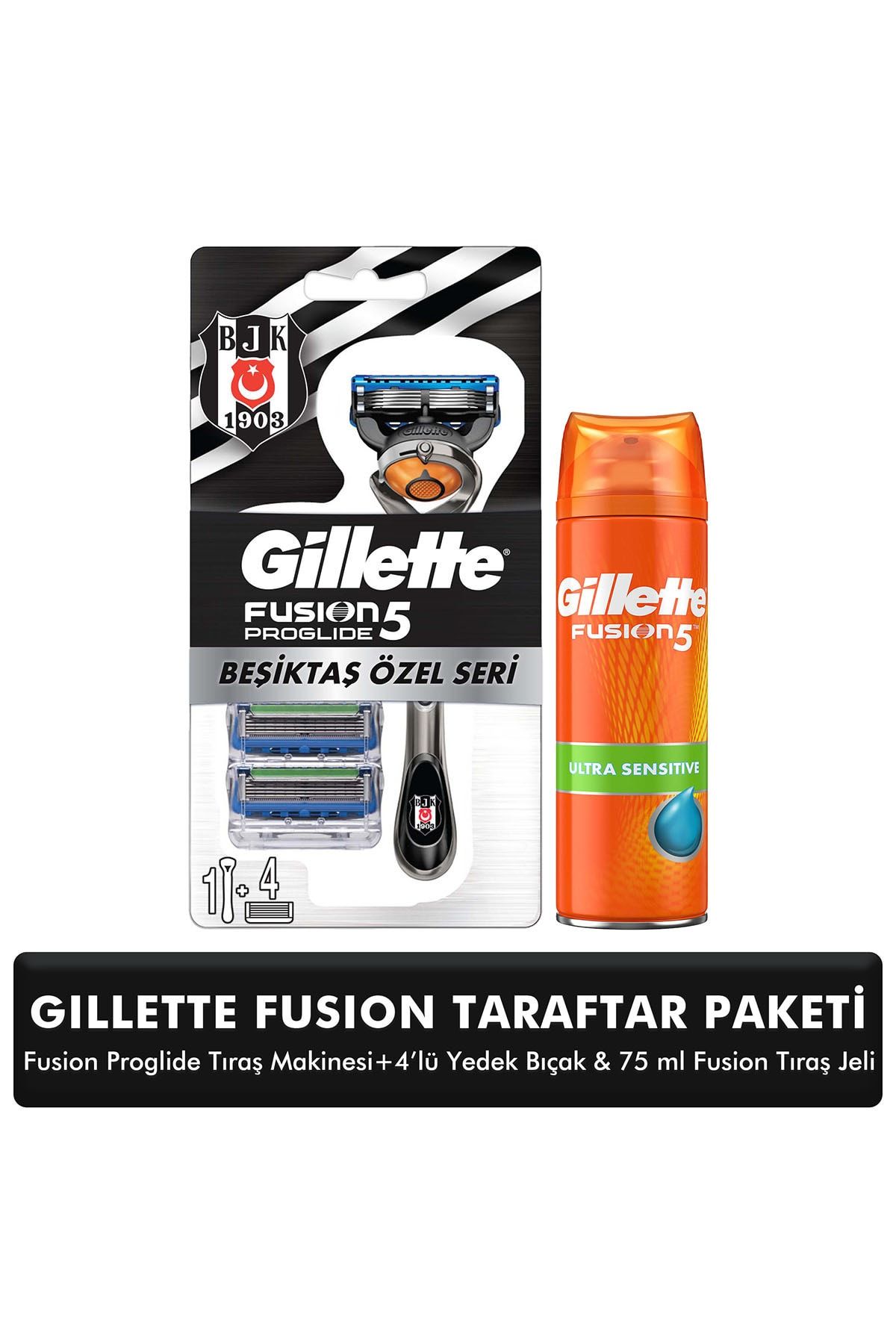 Gillette Proglide Makine +4lü Yedek Beşiktaş Özel Seri + Gillette Fusion Ultra Hassas 75ml