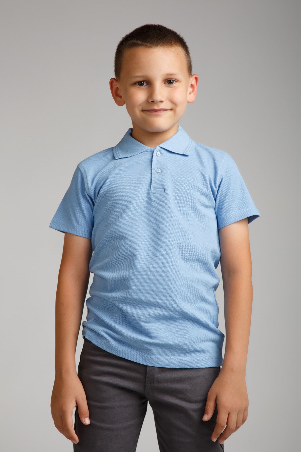 Dragora Penye Polo Yaka Açık Mavi Okul T-shirt