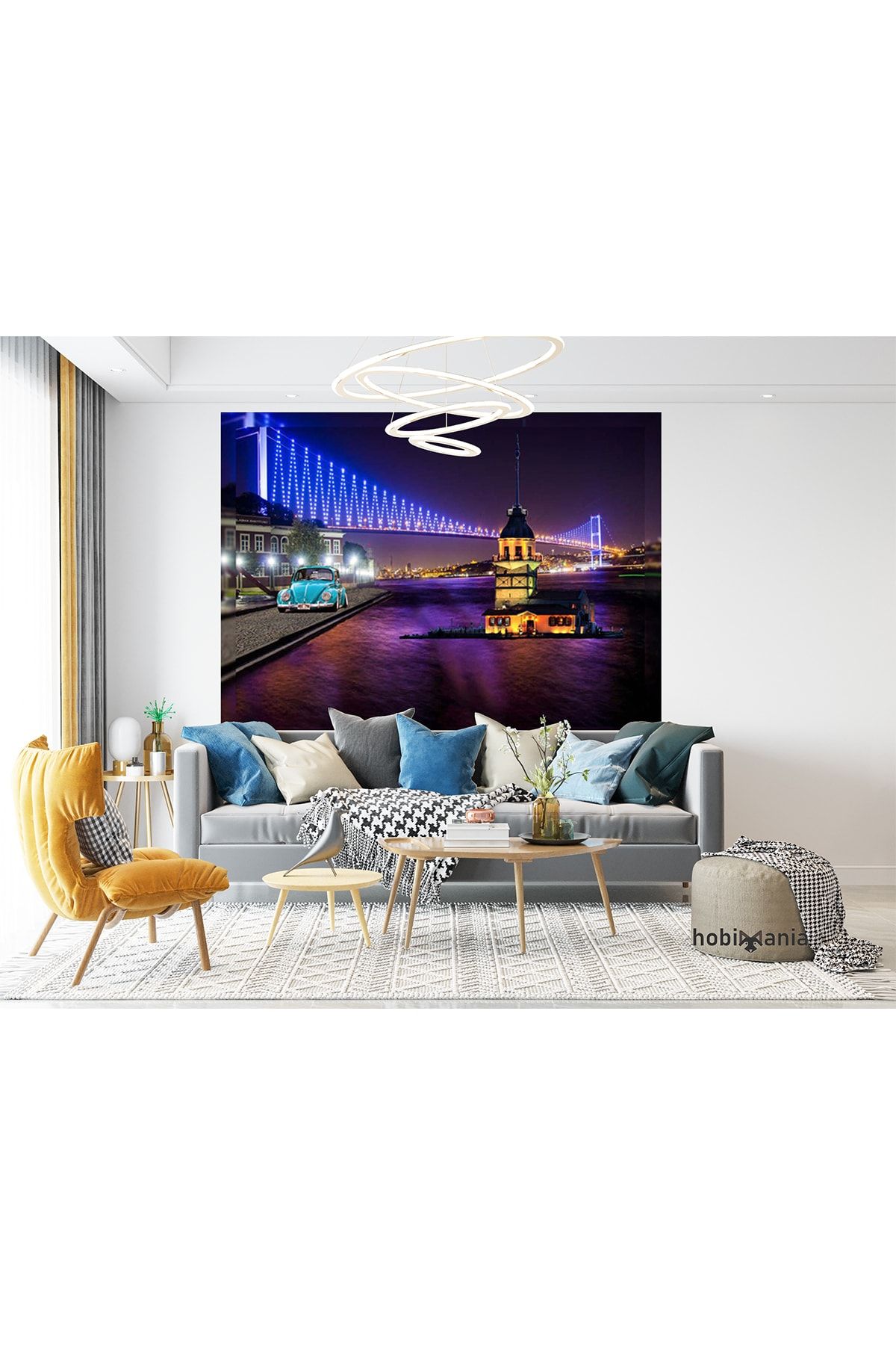 Hobimania Kanvas Tablo Boğaz Köprüsü Kız Kulesi Vosvos Led Işıklı 50x100 cm Duvar Dekorasyon Tablo Moda