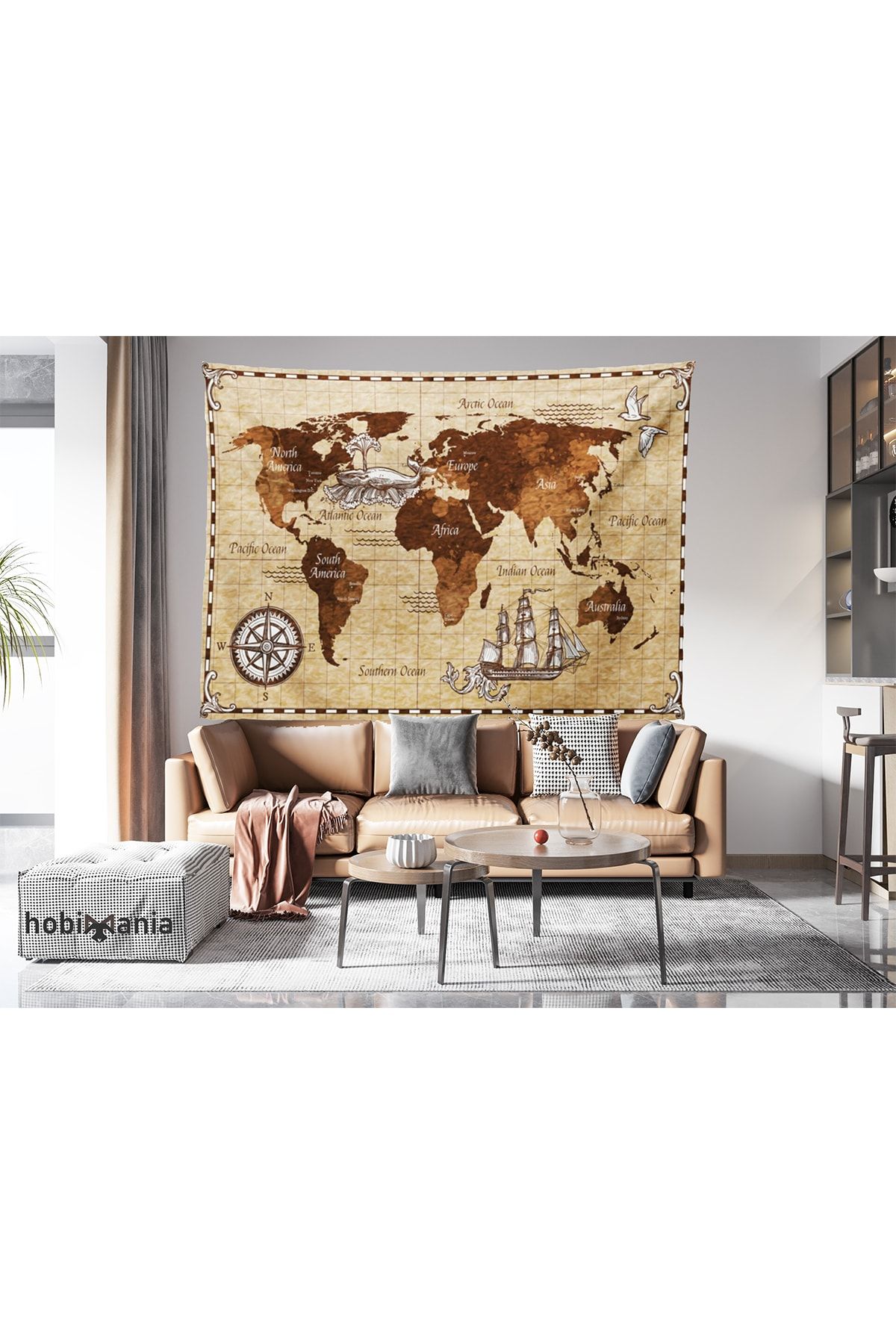 Hobimania Haritalar Vintage Nostaljik Duvar Örtüsü Tapestry 150x100 Cm Duvar Dekorasyon Moda