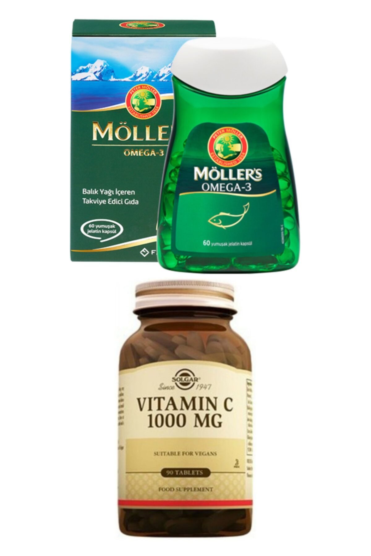 Mollers Omega 3 60 Kapsül + Solgar Vitamin C 1000 mg 90 Tablet