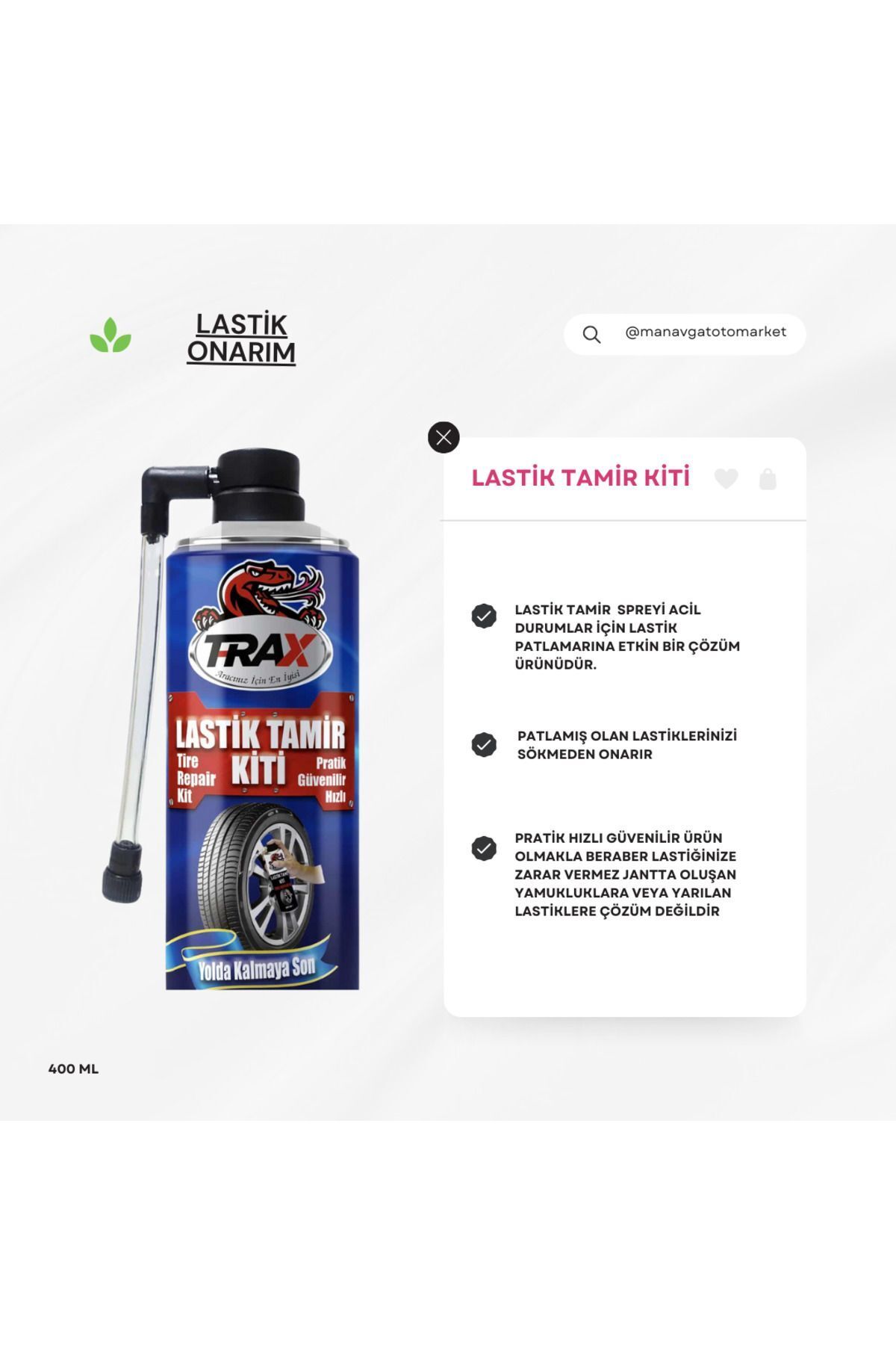 TRAX T-RAX Lastik Tamir Kiti Lastik Tamir Spreyi 400 Ml