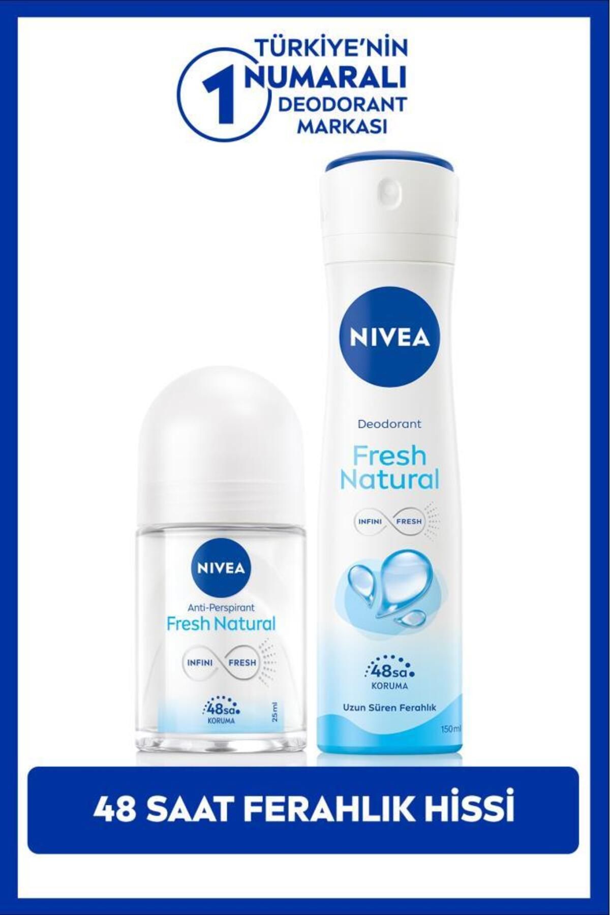 NIVEA Kadın Sprey Deodorant Fresh Natural 150ml Ve Mini Roll-on 25ml, Anti-perspirant, Avantajlı Paket
