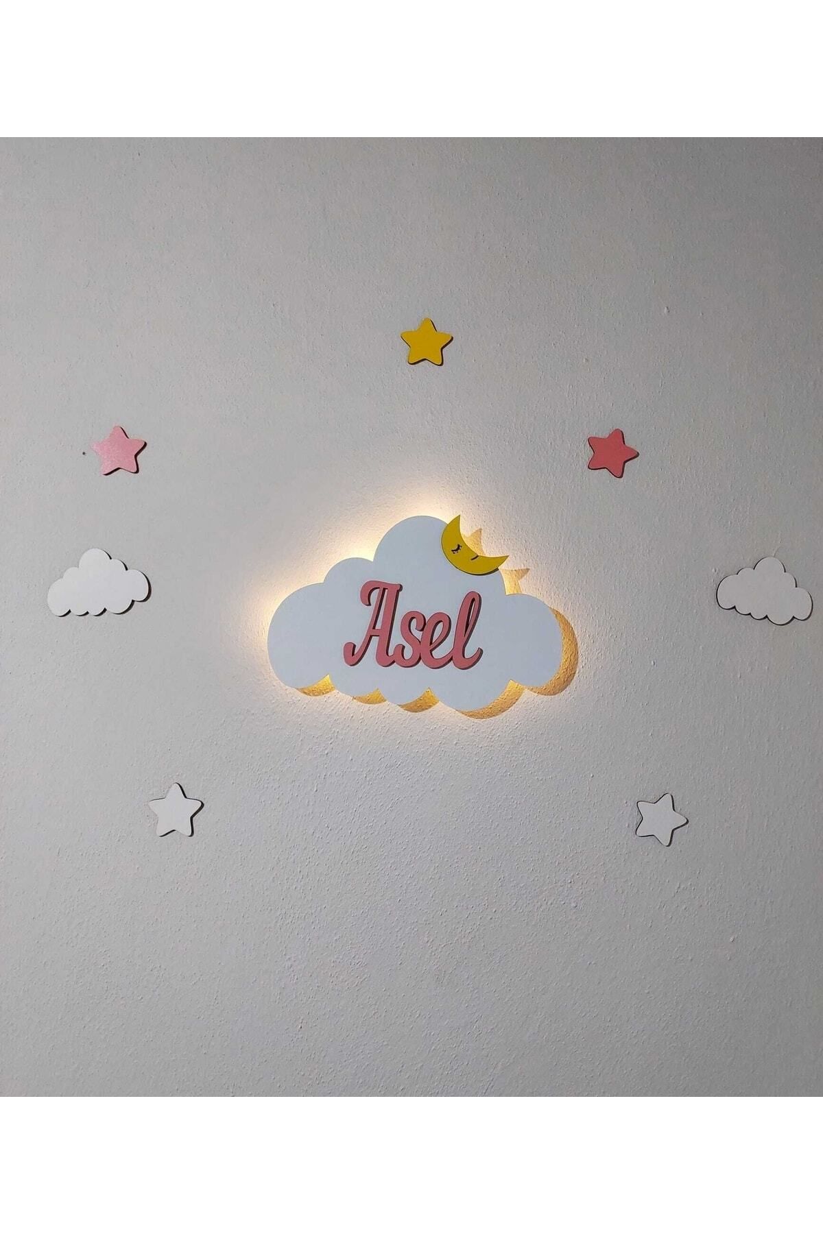 ARSERGROUP İsimli Bulut Gece Lambası Bebek Çocuk Odası Duvar Dekorasyonu Aydınlatma Ahşap Dekorasyon Ürünü
