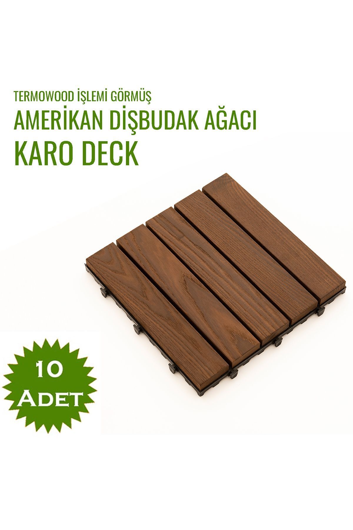 SUNSOE Dişbudak Ağacı Balkon Bahçe Ahşap Yer Döşemesi Karo Deck 30x30 cm - 10 Adet (0,9m2)