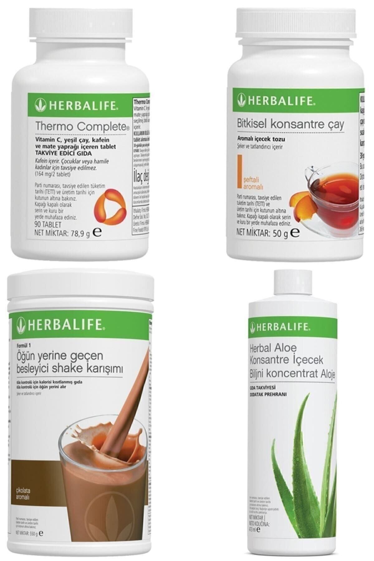 Herbalife Shake Çikolatalı, Thermo Complete, Aloe Vera Konsantre Içecek, Şeftali Çay 50gr Birer Adet