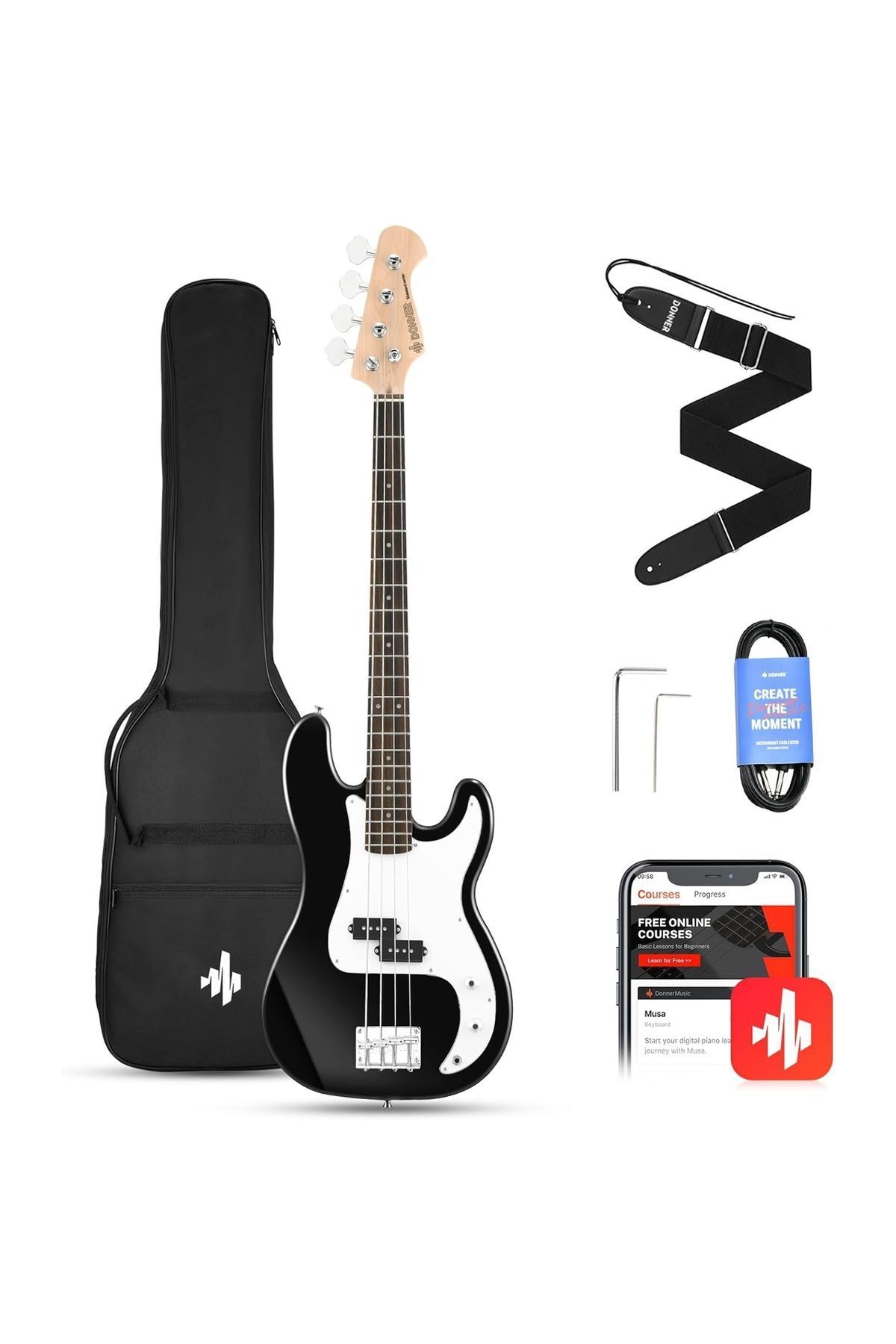 Donner DPB-510 PB-Style Bas Gitar Seti (Siyah)