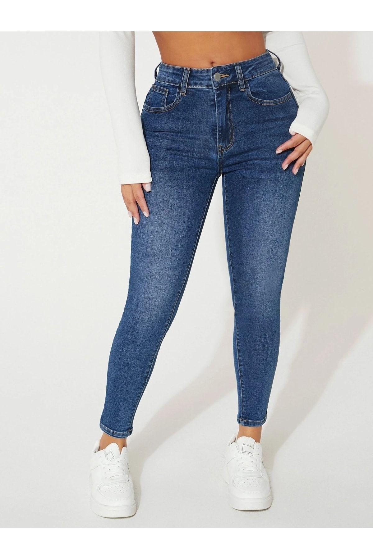 Mad&Calf Kadın Açık Mavi Yüksek Bel Skinny Fit Jean Pantolon