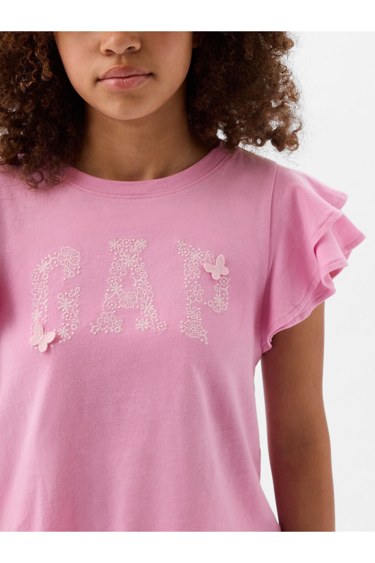 GAP Kız Çocuk Pembe Fırfır Kollu Gap Logo T-Shirt
