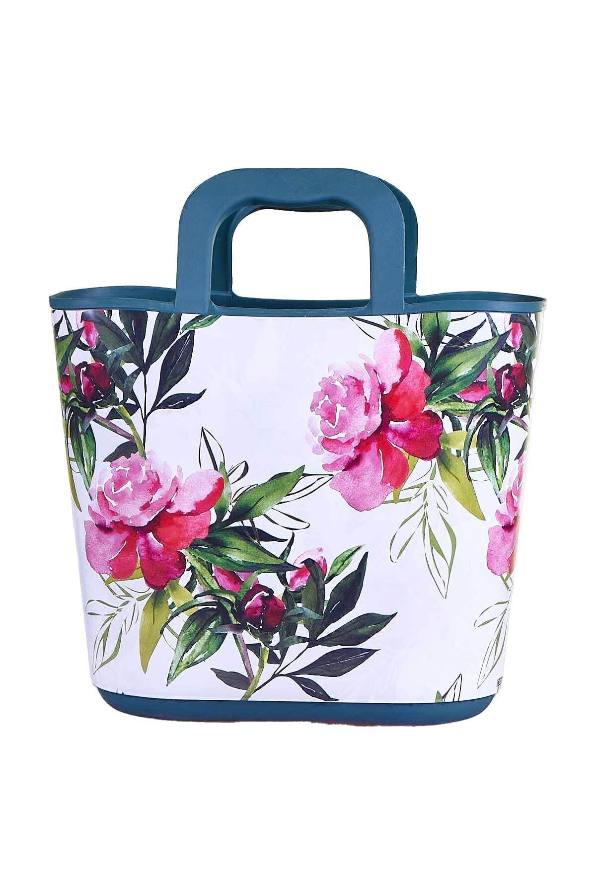 QUTU Hand Bag Rose Desenli Yeşil Plaj Ve El Çantası