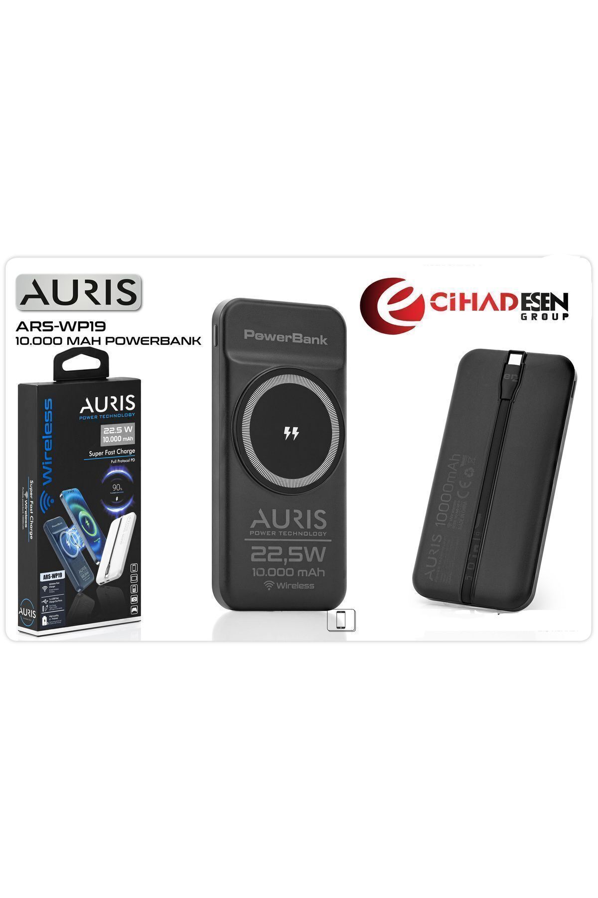 Auris AURİS ARS-WP19 10.000 mAh 22.5W Kablosuz Şarj Özellikli Magsafe Taşınabilir Şarj Aleti Powerbank