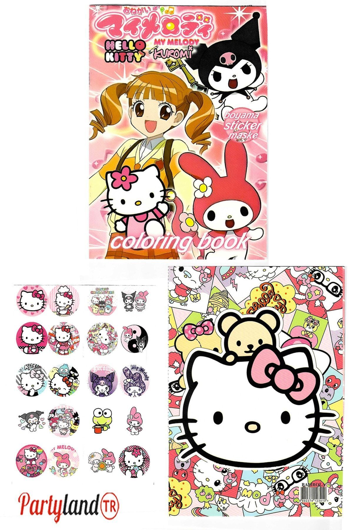 PartylandTR Hello Kitty Boyama Kitabı 3'lü (boyama , Sticker , Arka Kapak Maske )