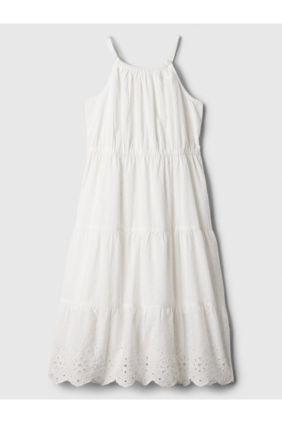 GAP Kız Çocuk Kırık Beyaz Halter Yaka Fisto Işlemeli Elbise