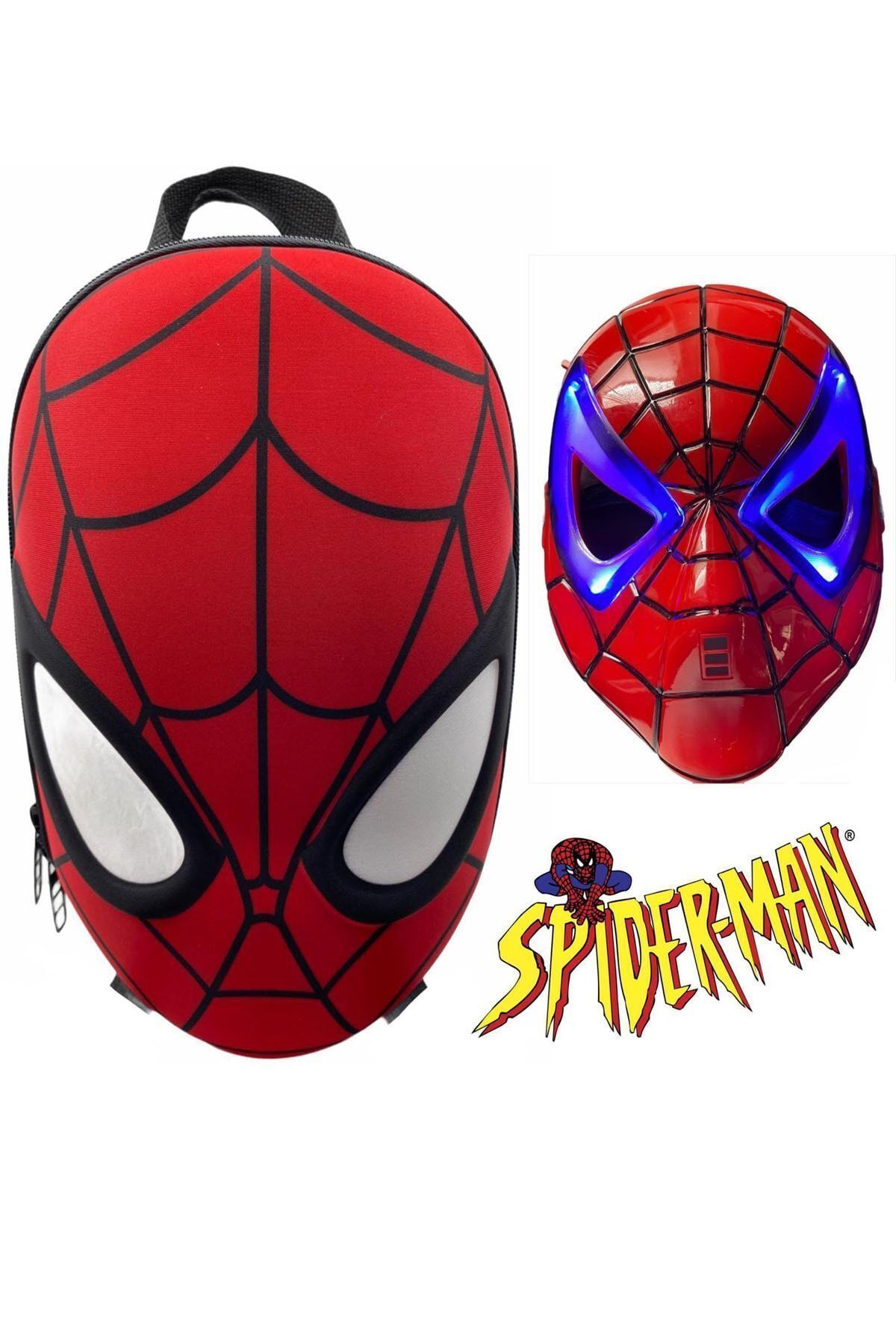 Spiderman Örümcek Adam Çanta Işıklı Maske Harika Set 3d Kabartmalı Anaokulu Kreş Ve Günlük Kullanım Çantası