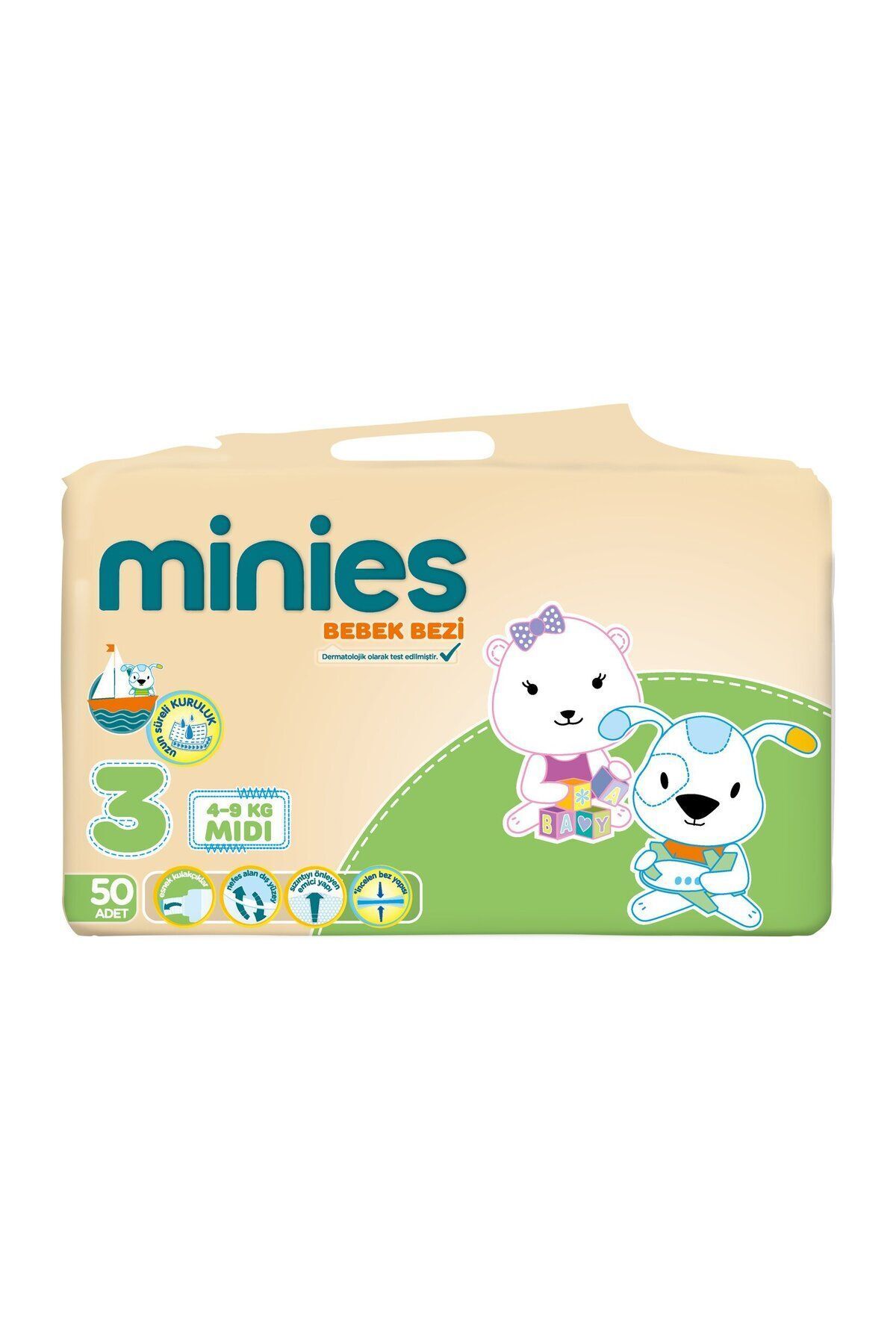 Minies Bebek Bezi Midi 3 Beden 4-9 Kg 50 Adet