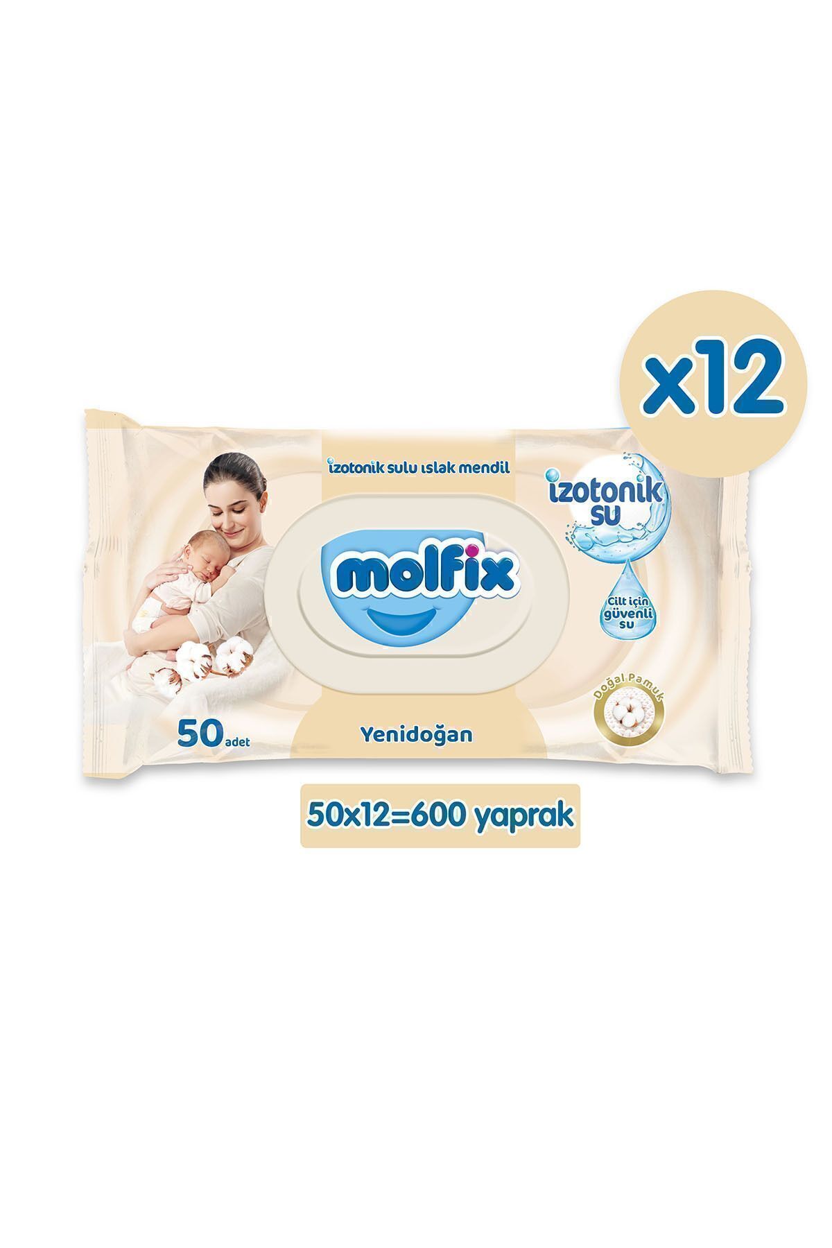 Molfix İzotonik Sulu Mendil Yenidoğan 50 Li X 12 Adet (600 YAPRAK)