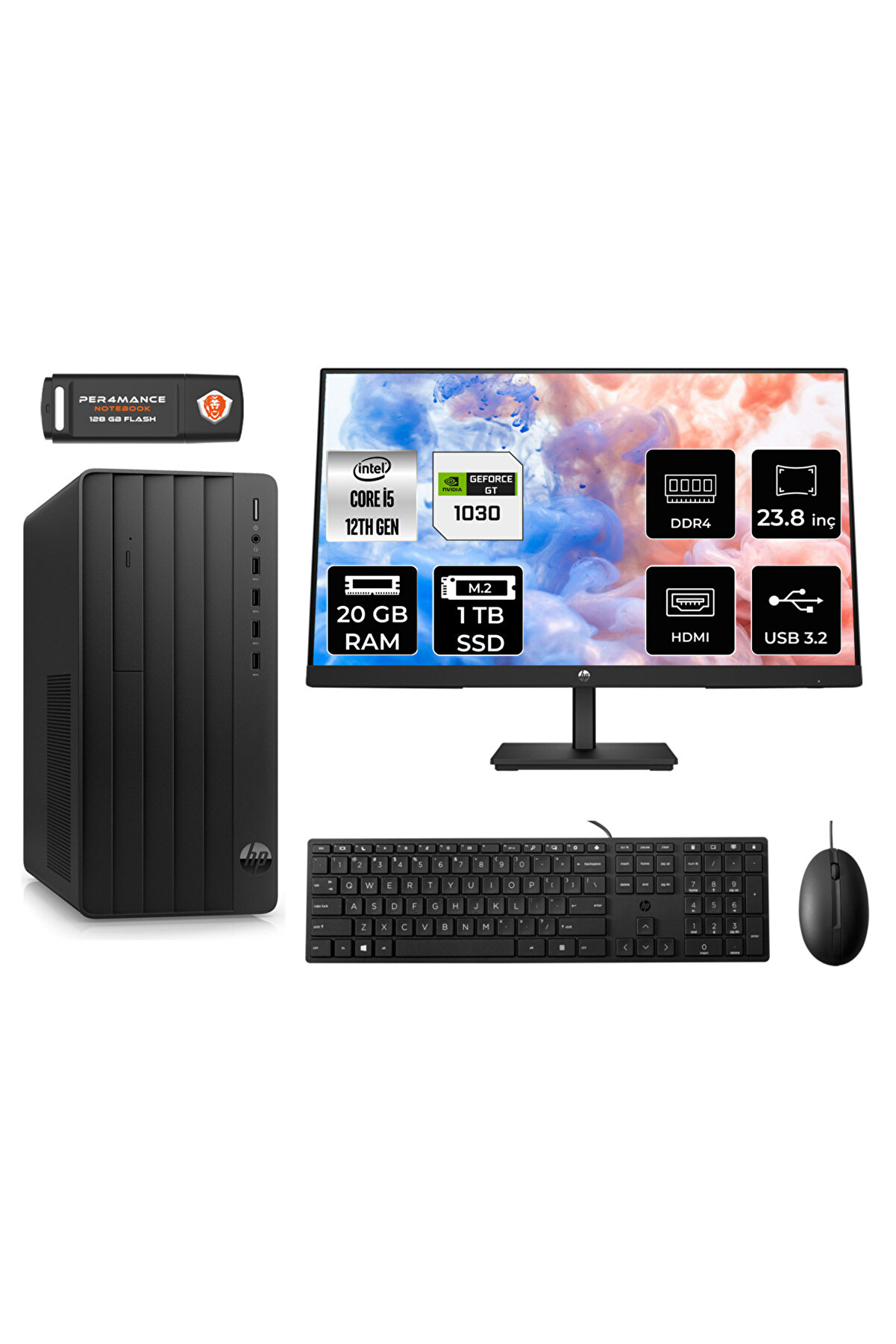TOWER 290 G9 i5 12500 20GB RAM 1TB SSD GT1030/4GB FDOS 6D3A5EA MASAÜSTÜ PC _32 23.8'' MONİTÖR