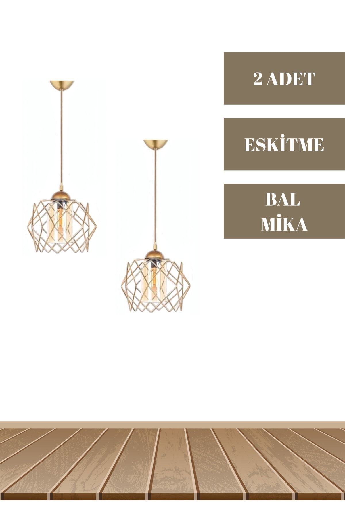 MHK Collection Prizma Tekli Sarı Mikalı Eskitme Sarkıt Avize