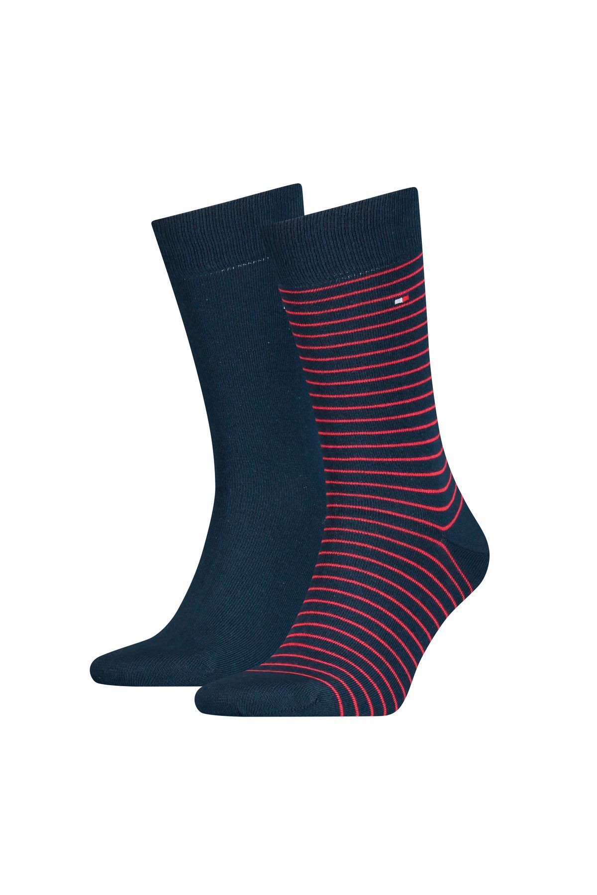 Tommy Hilfiger Erkek Marka Logolu Streç Pamuklu Çizgili Tek Dikiş Tasarımlı Kaburga Örgülü Manşetli Lacivert Çorap