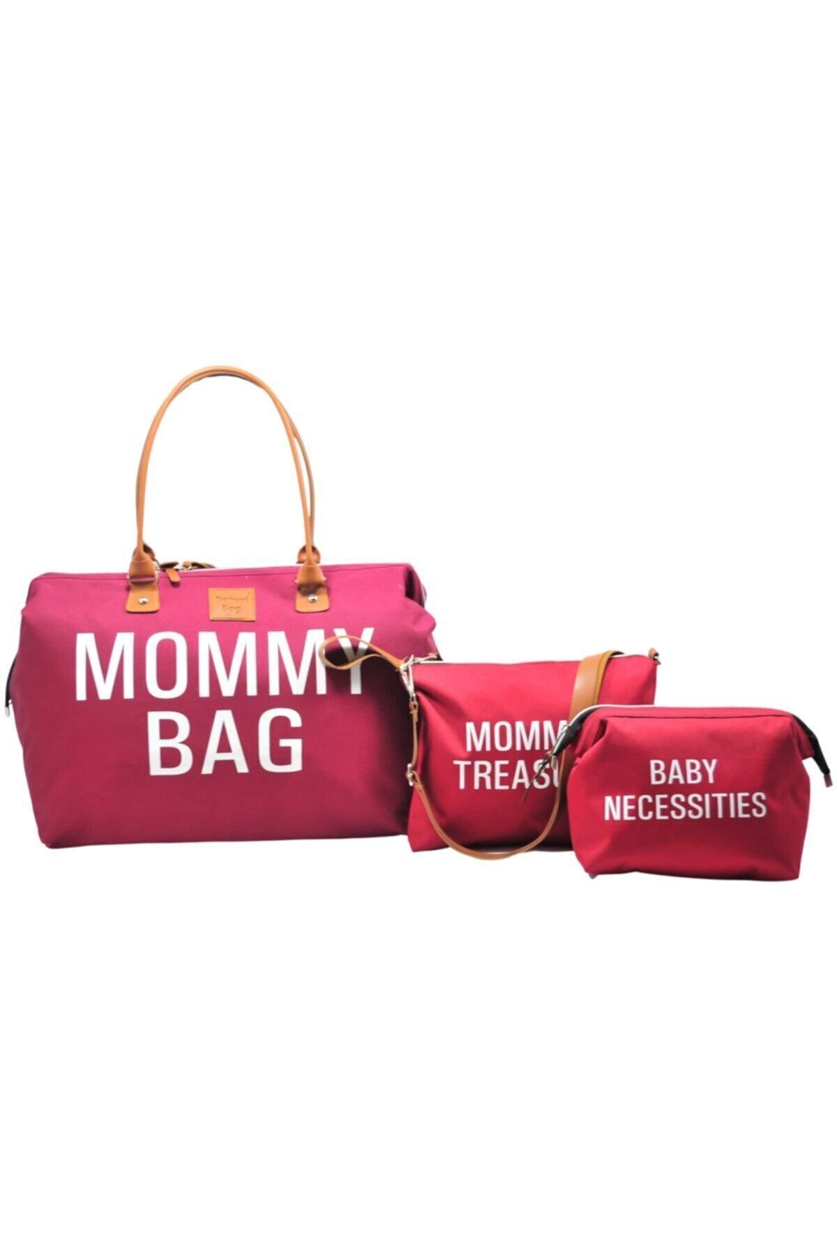 Babysi Mommy Bag Exclusive Tasarım 3'lü Set Bordo Baby Anne Bebek Bakım ve Kadın Çantası