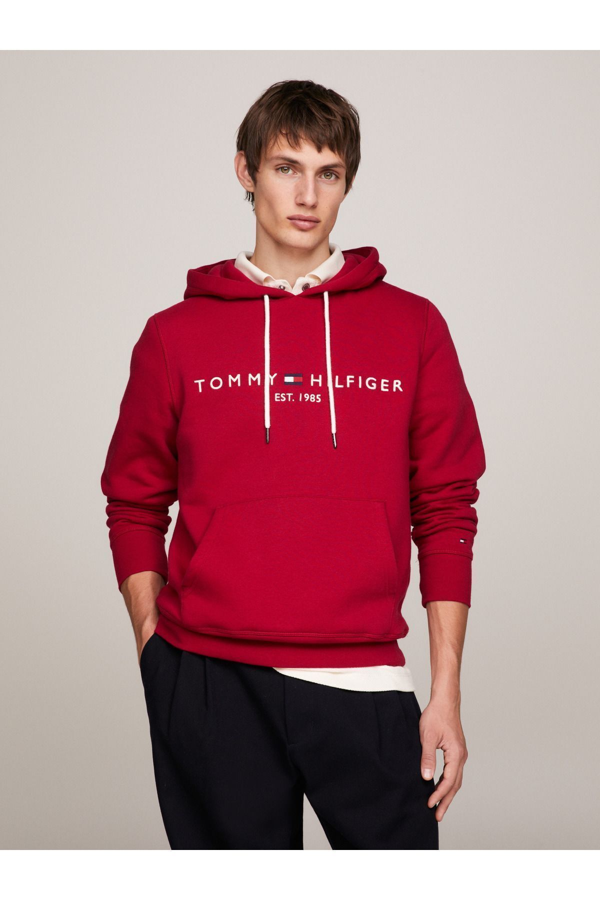 Tommy Hilfiger Erkek Marka Logolu Kapüşonlu Uzun Kollu Günlük Kullanıma Uygun Kırmızı Sweatshirt Mw0mw11599-Xjv