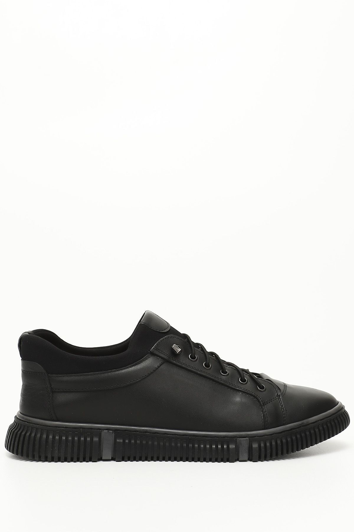 GÖNDERİ(R) Siyah Gön Hakiki Deri Yuvarlak Burun Bağcıklı Günlük Erkek Sneaker 01388