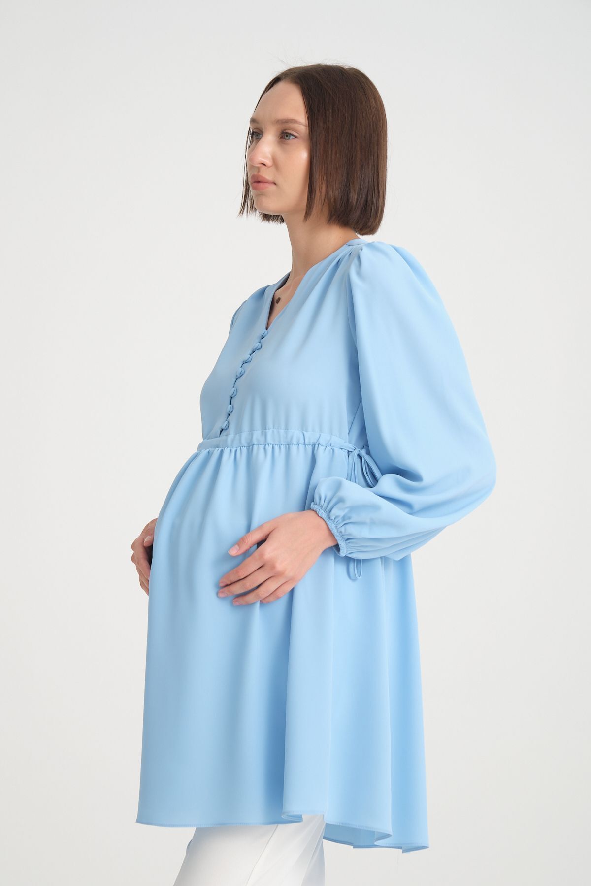 KATLİN MATERNİTY WEAR Hamile Jessica Kumaş Tunik Önden Açılan Düğme Detaylı (emzirme)
