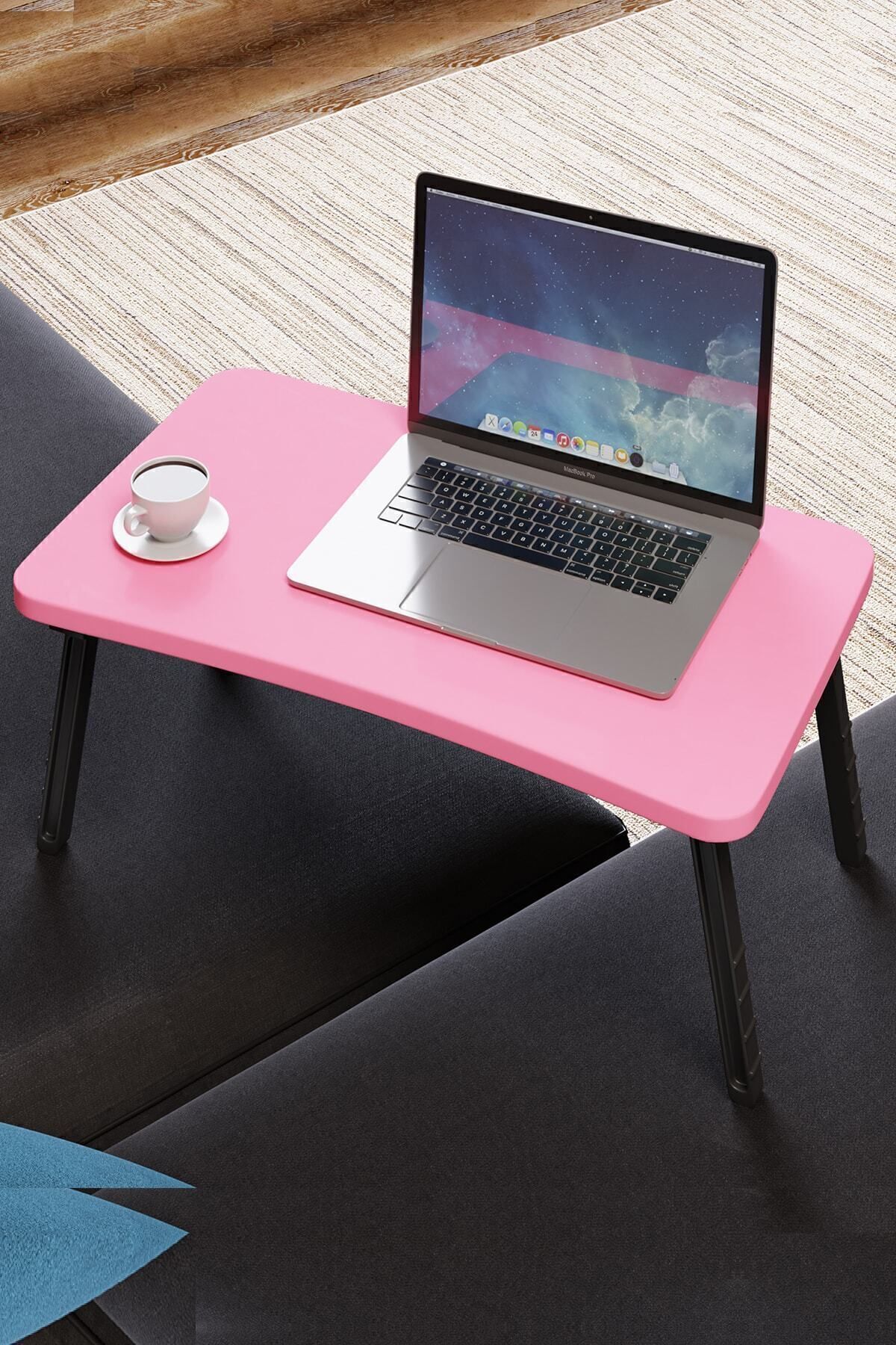 interGO Renkli Laptop Sehpası Katlanabilir Yatak Koltuk Üstü Kahvaltı Bilgisayar Sehpası - Pembe