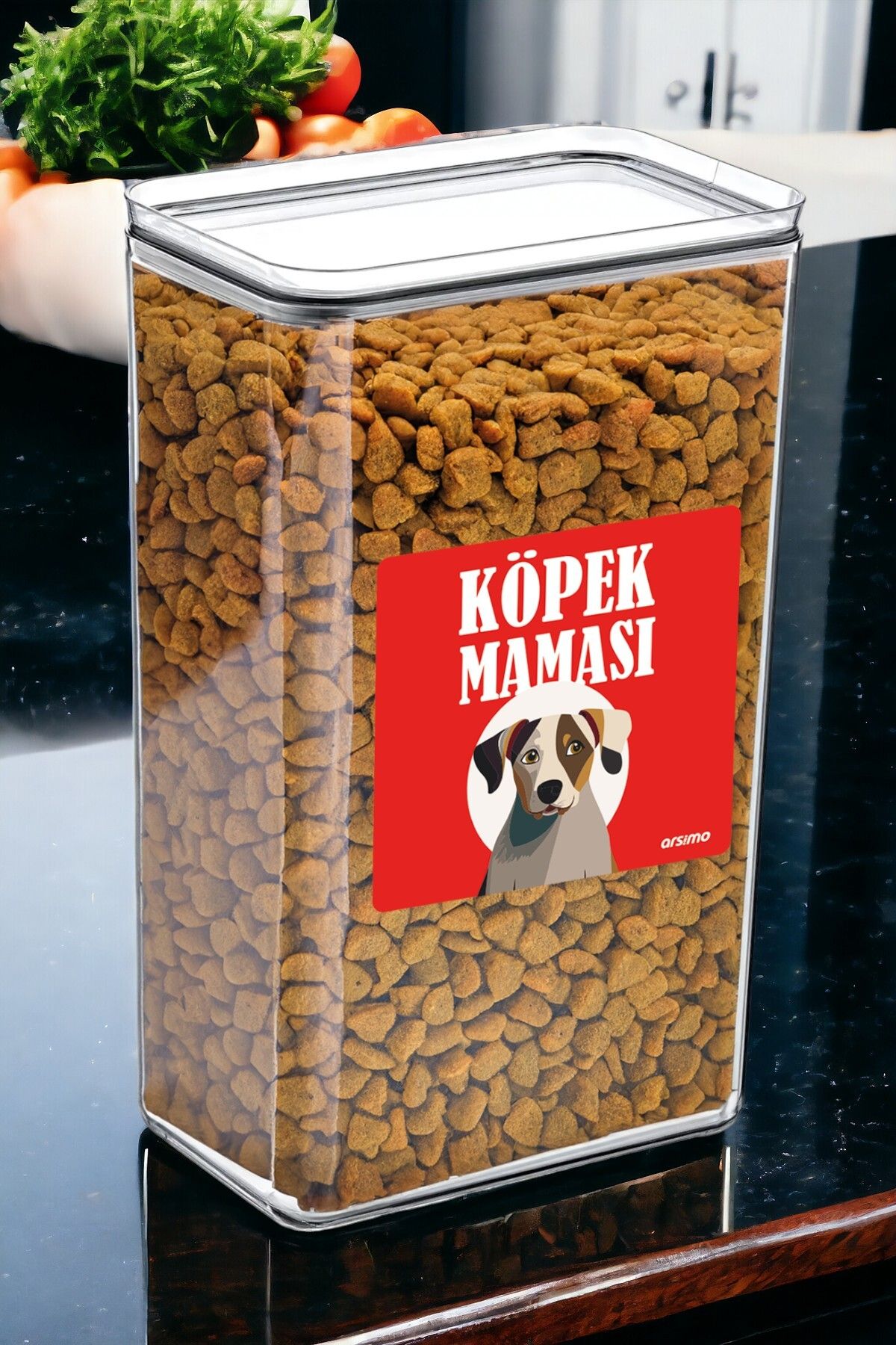 Arsimo Köpek Maması Kırmızı Etiketli Vakum Kapaklı Kristal Saklama Kabı Kavanoz 3 Lt | Mama Saklama Kutusu