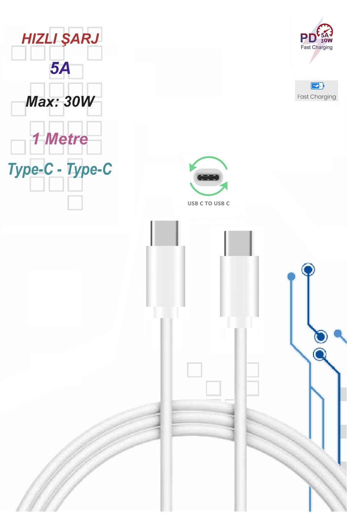 Amd Type-c To Type-c Hızlı Şarj Kablosu 30w Pd 5.0a Samsung Huawei Xiaomi Oppo Ipad Data Ve Şarj Kablo