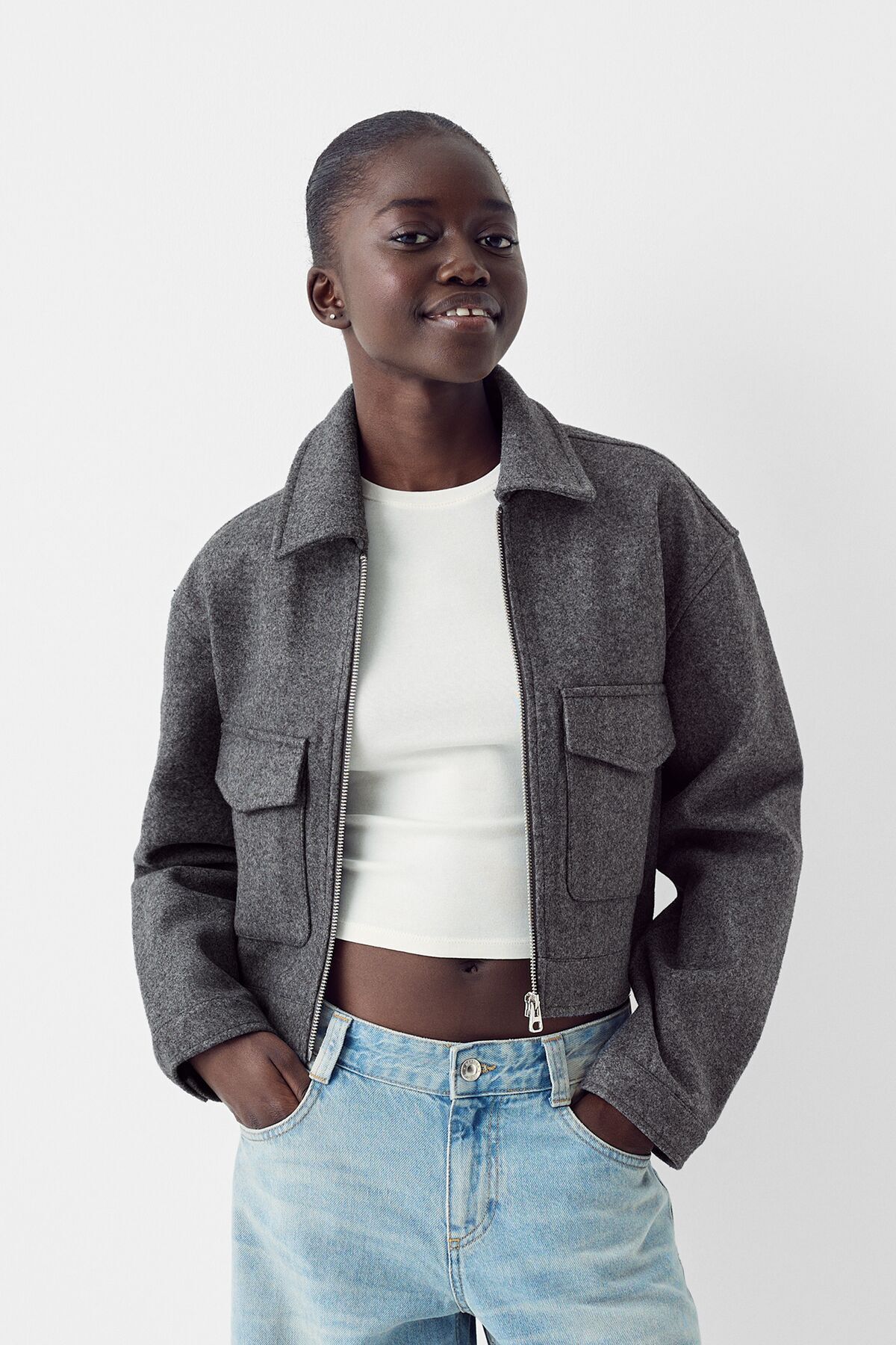 Bershka Yumuşak crop ceket