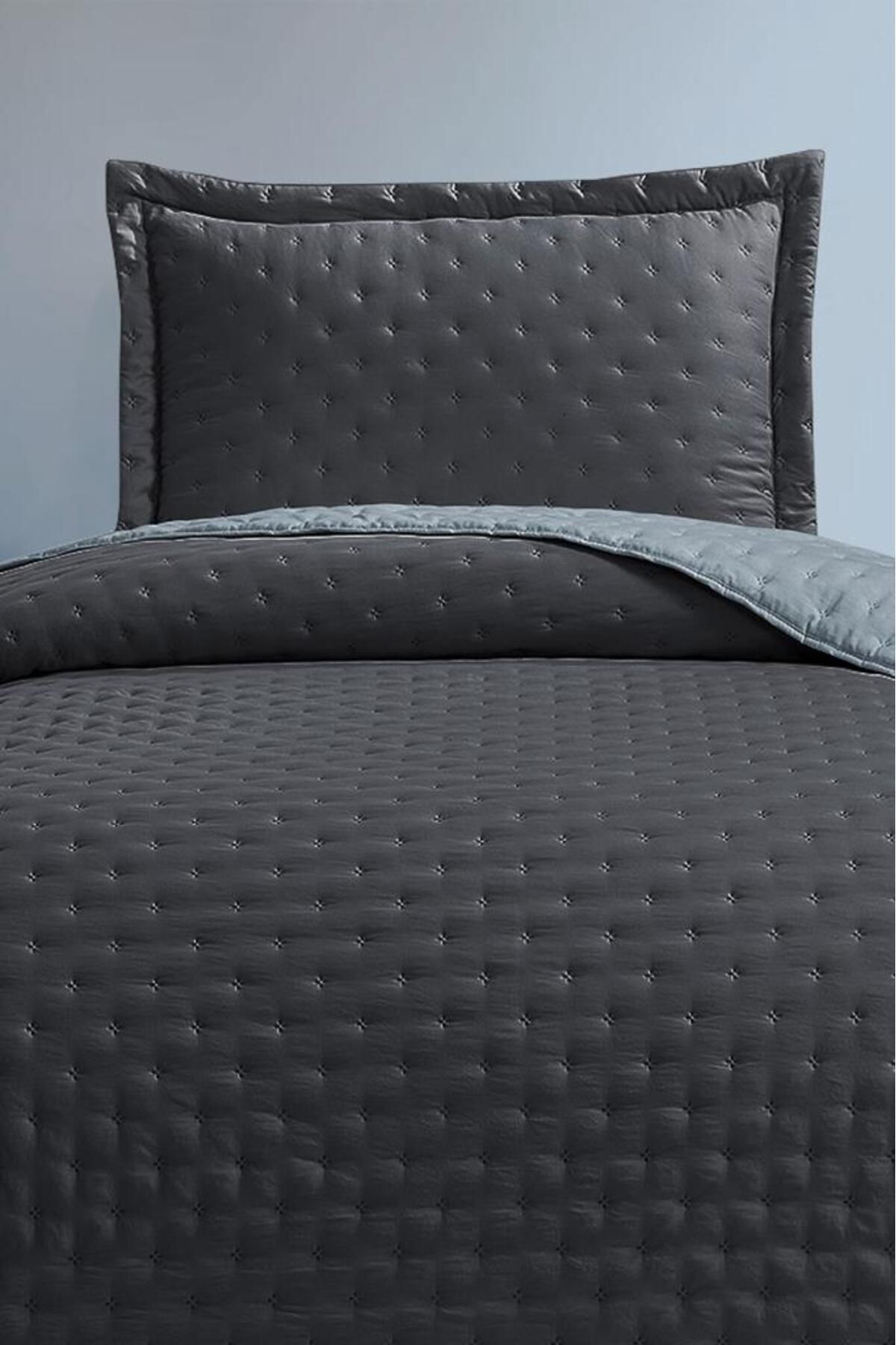 Çeyiz Diyarı Washed Soft Çift Taraflı Tek Kişilik Yatak Örtüsü Gri