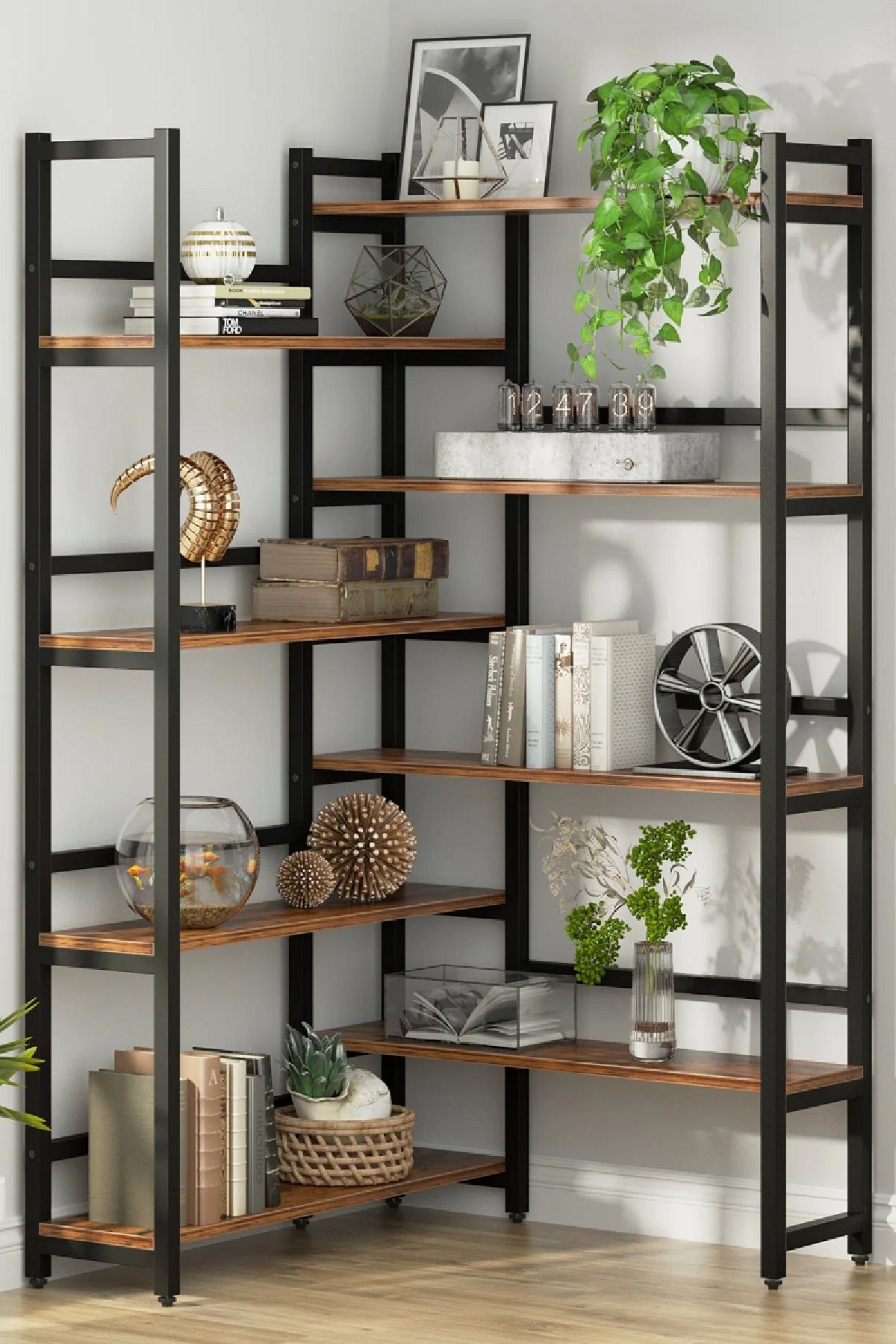 TOLIAHOME 8 Katlı Metal Köşe Kitaplık Aksesuar Rafı Çok Amaçlı Raf