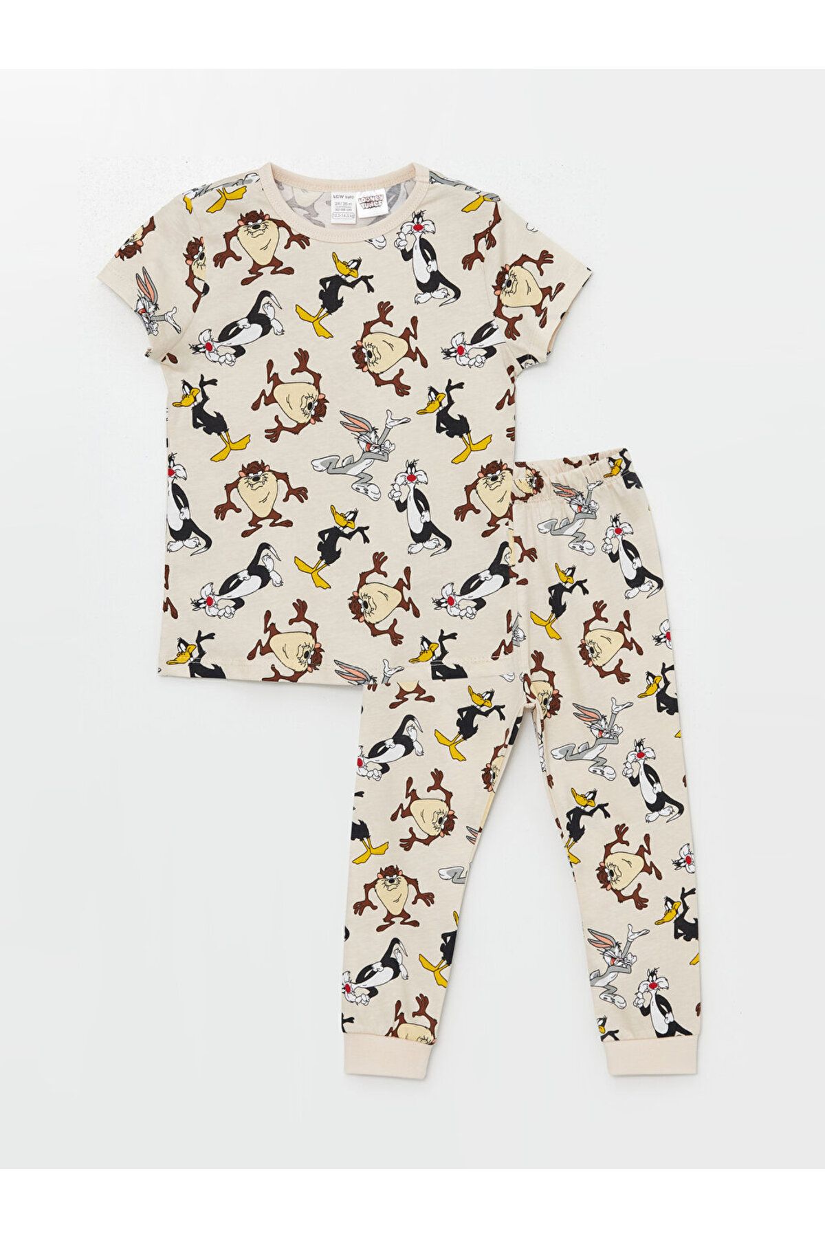 LC Waikiki LCW Bisiklet Yaka Kısa Kollu Tazmanya Canavarı Baskılı Erkek Bebek Pijama Takımı