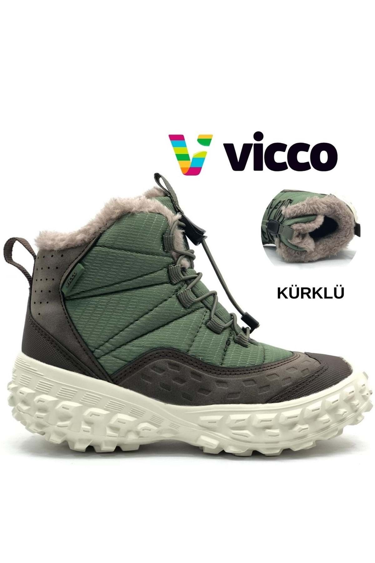 Kids Club Shoes Vicco Tiger Phylon Kauçuk Taban Ortopedik Çocuk Kar Botu HAKİ