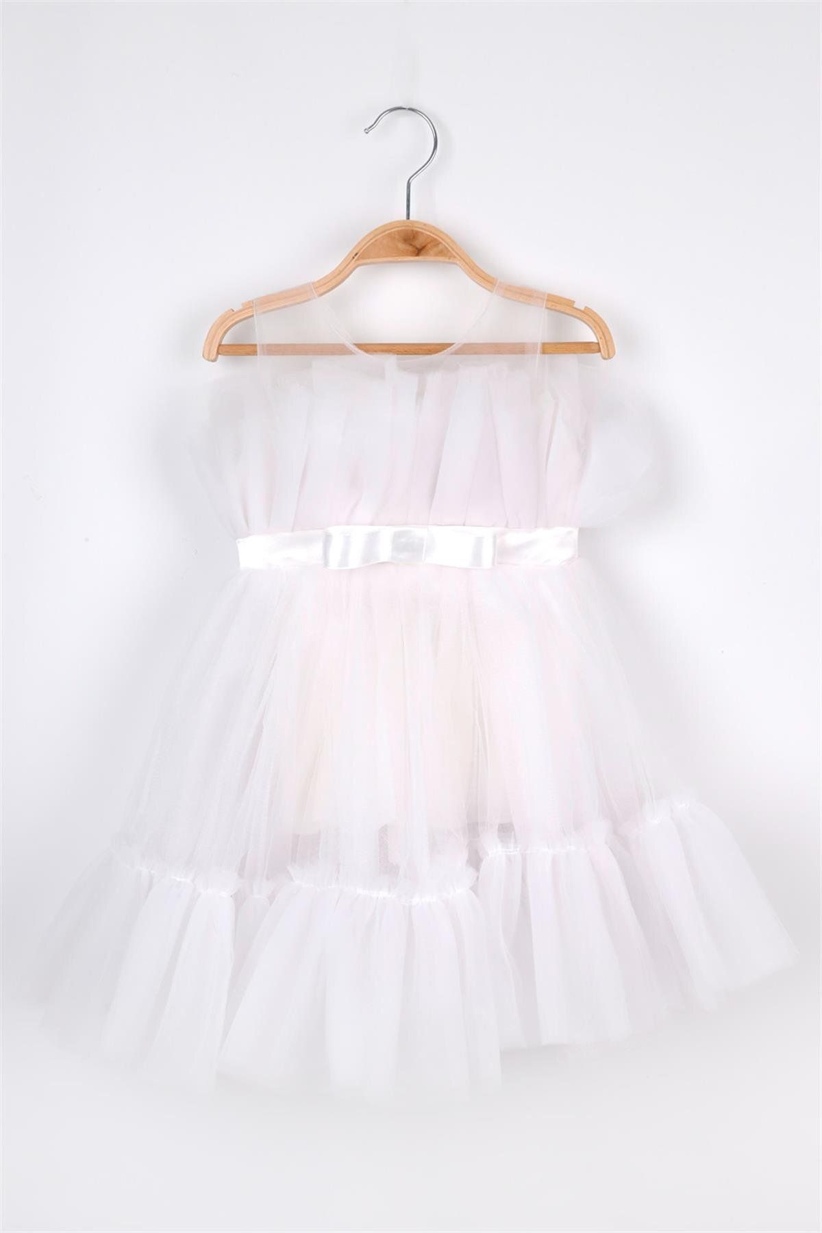 Le Mabelle Beyaz Kemer Detaylı Kız Çocuk Tül Elbise - Kendall