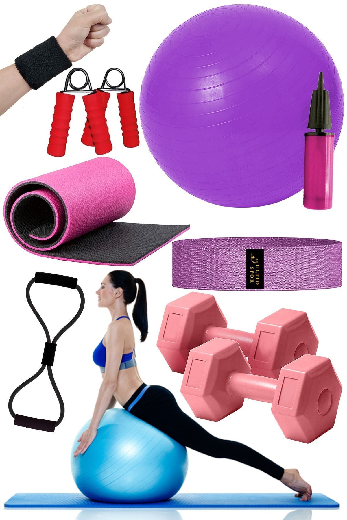 Ultio Spor Full Ekipman Pilates Seti Harika Ekonomik Set Yoga Seti Kalınminder Mat Pilates Minderi