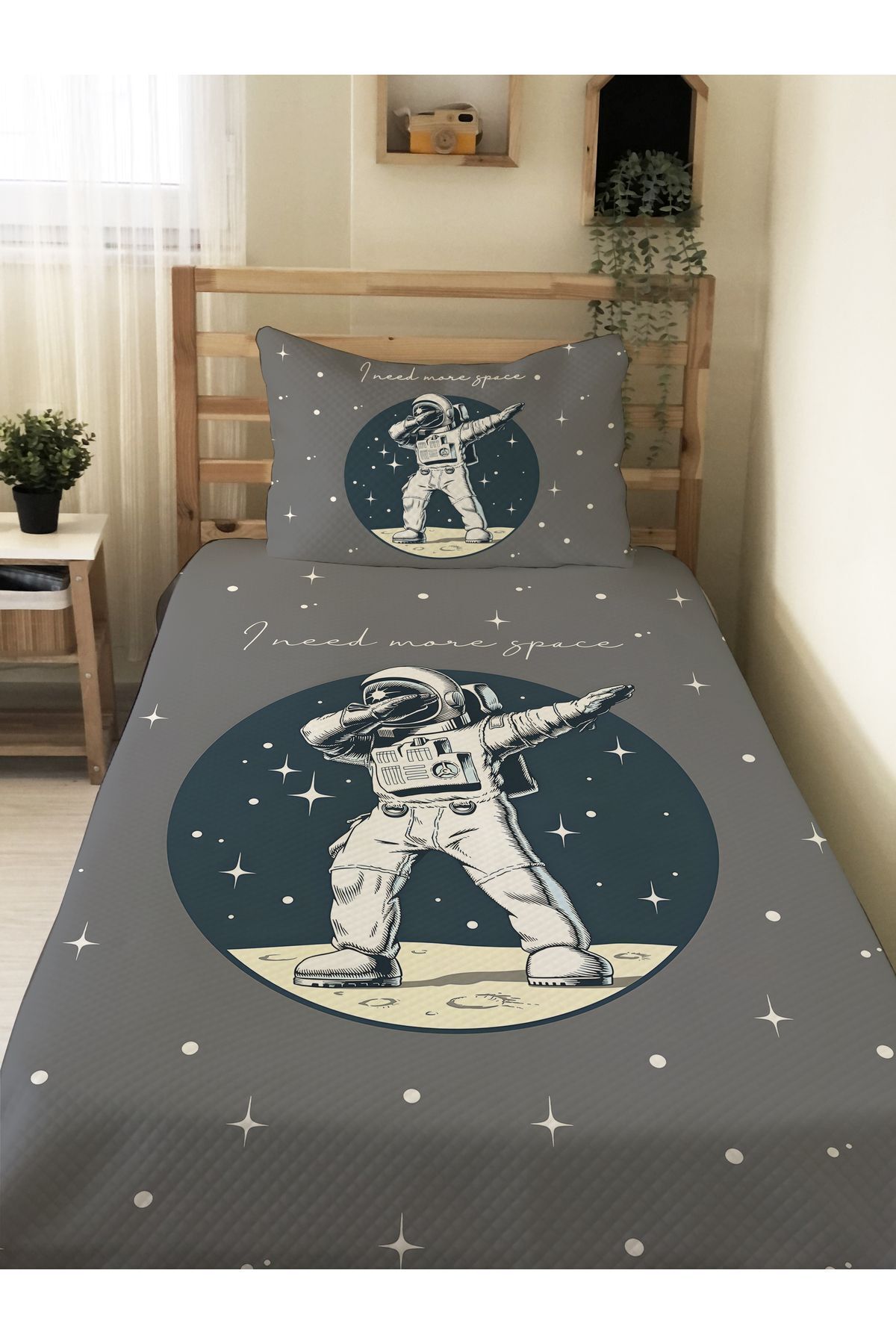 Evmila astronot Desenli, Baskılı Tek Kişilik ve Çocuk Pike Takımı