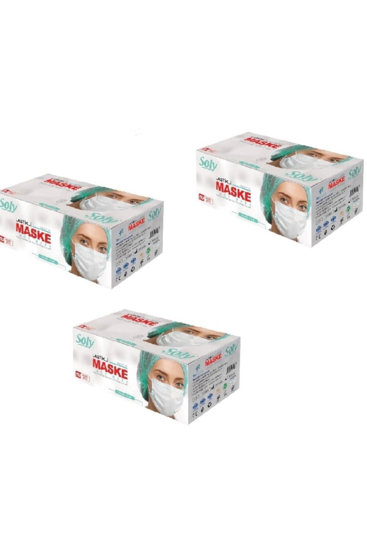 Soly "Beyaz Meltblown'lu" Care Cerrahi Maske 150 Adet (50'li 3 Kutu) Üç Katlı Lastikli Burun Telli
