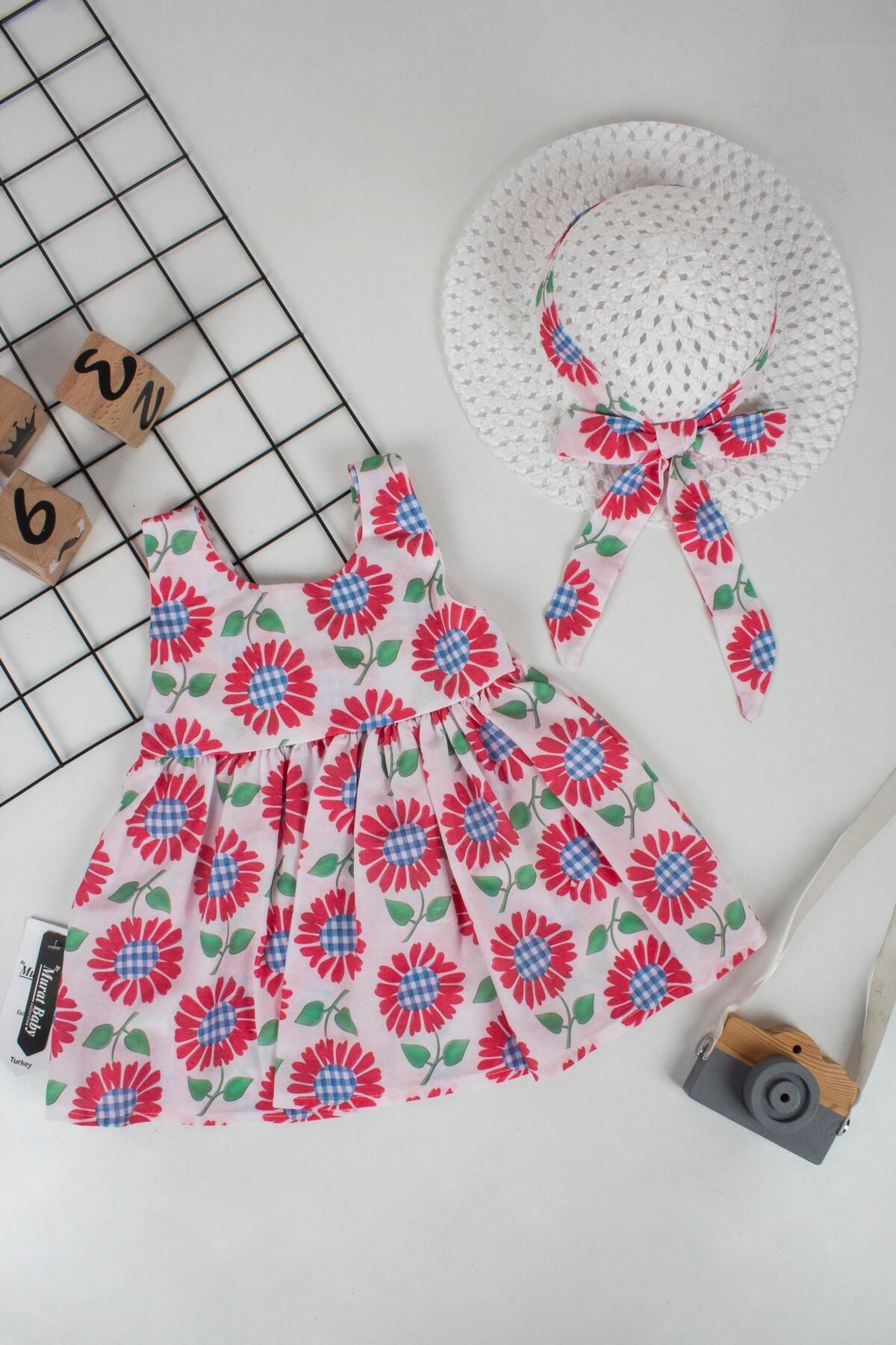 Murat Baby Kız Bebek Şapkalı Desenli Elbise