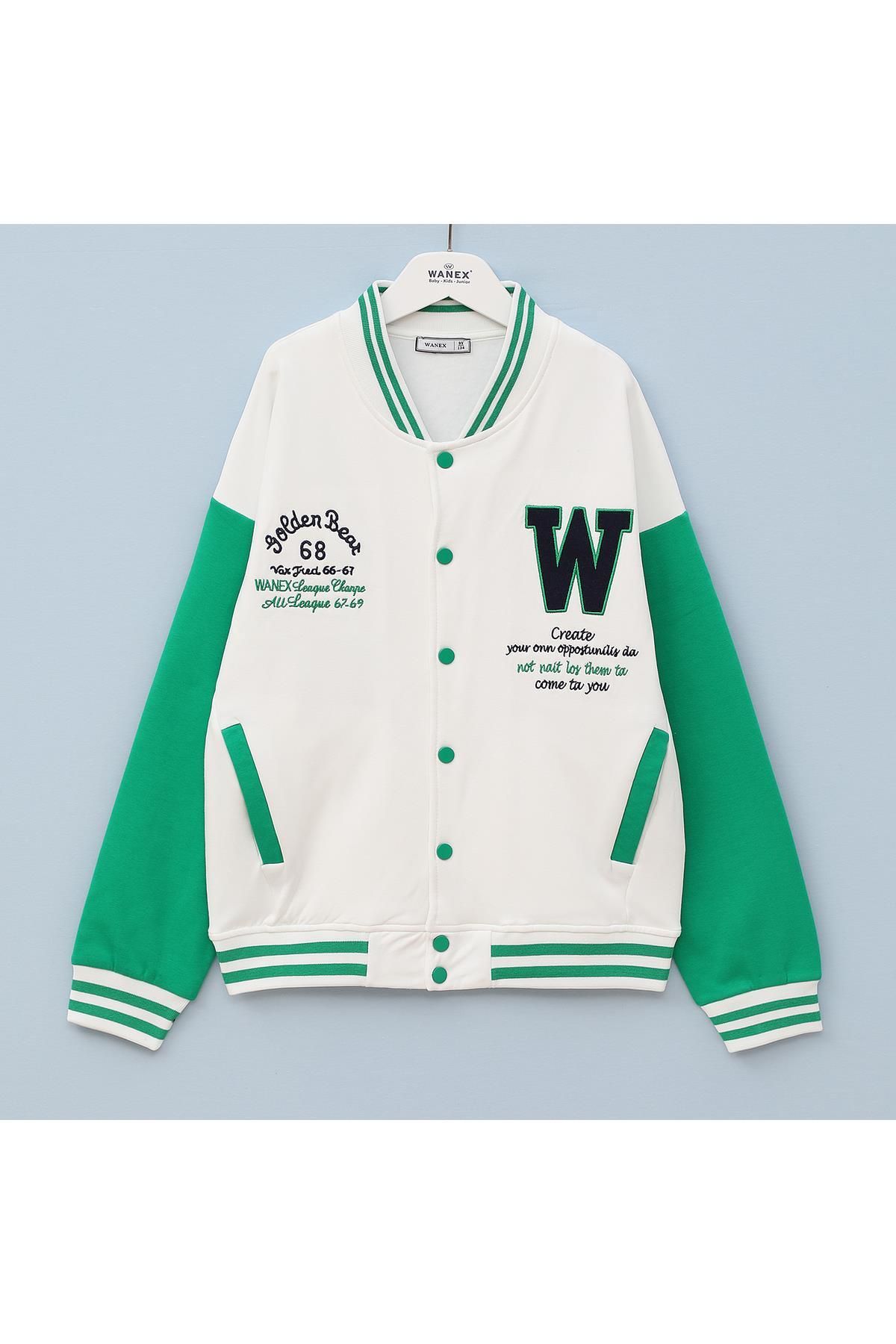 WANEX Erkek Çocuk Şardonlu Kolej Ceket - 13041 - Beyaz - Yeşil