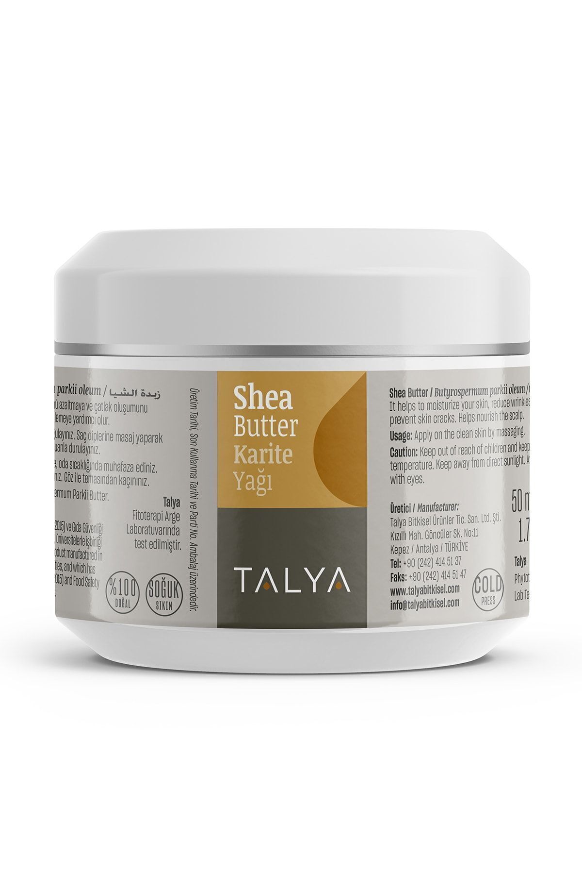 Talya Shea Butter (Karite Yağı), Soğuk Sıkım, %100 Saf Ve Doğal, 50 Ml