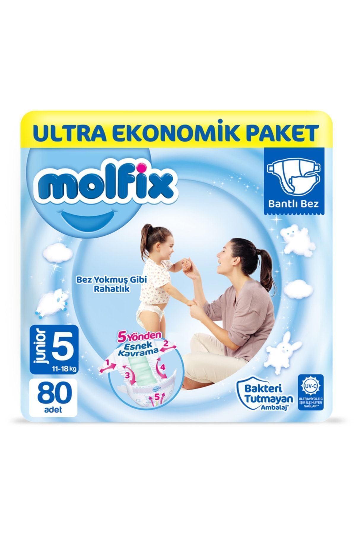 Molfix Bebek Bezi 5 Beden Junior Ultra Ekonomik Paket 80 Adet