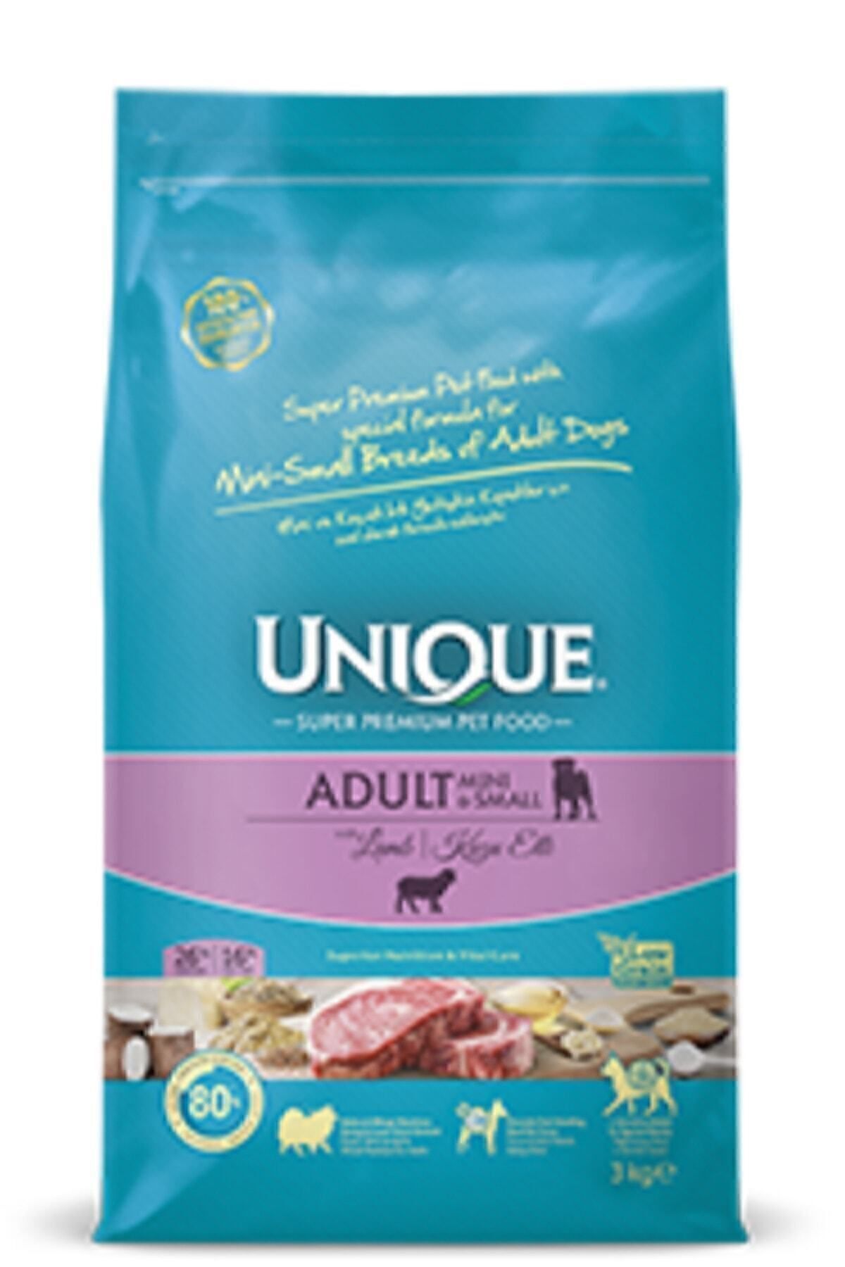 Unique Küçük Irk Yetişkin Kuzu Etli Kuru Köpek Maması -3 kg