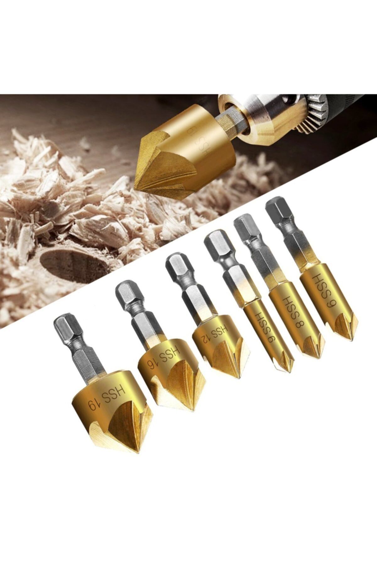 Depolife Hss Pah Havşa Açıcı Matkap Ucu 1/4 Hex Saplı Kesici Takım Pnömatik 6mm-19mm 6 Adet Set