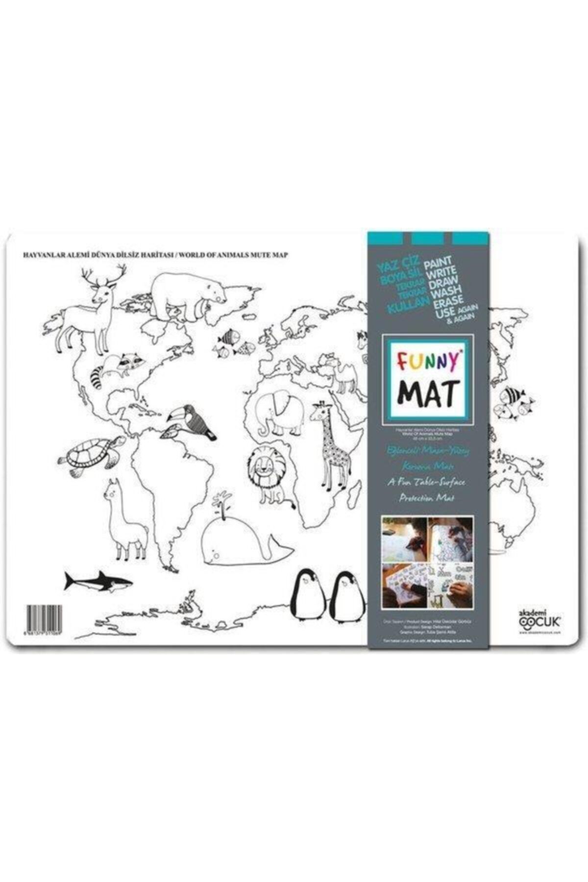Akademi Çocuk Funny Mat 48x33cm Dünya Haritası Hayvanlar Yaz Sil Boyama