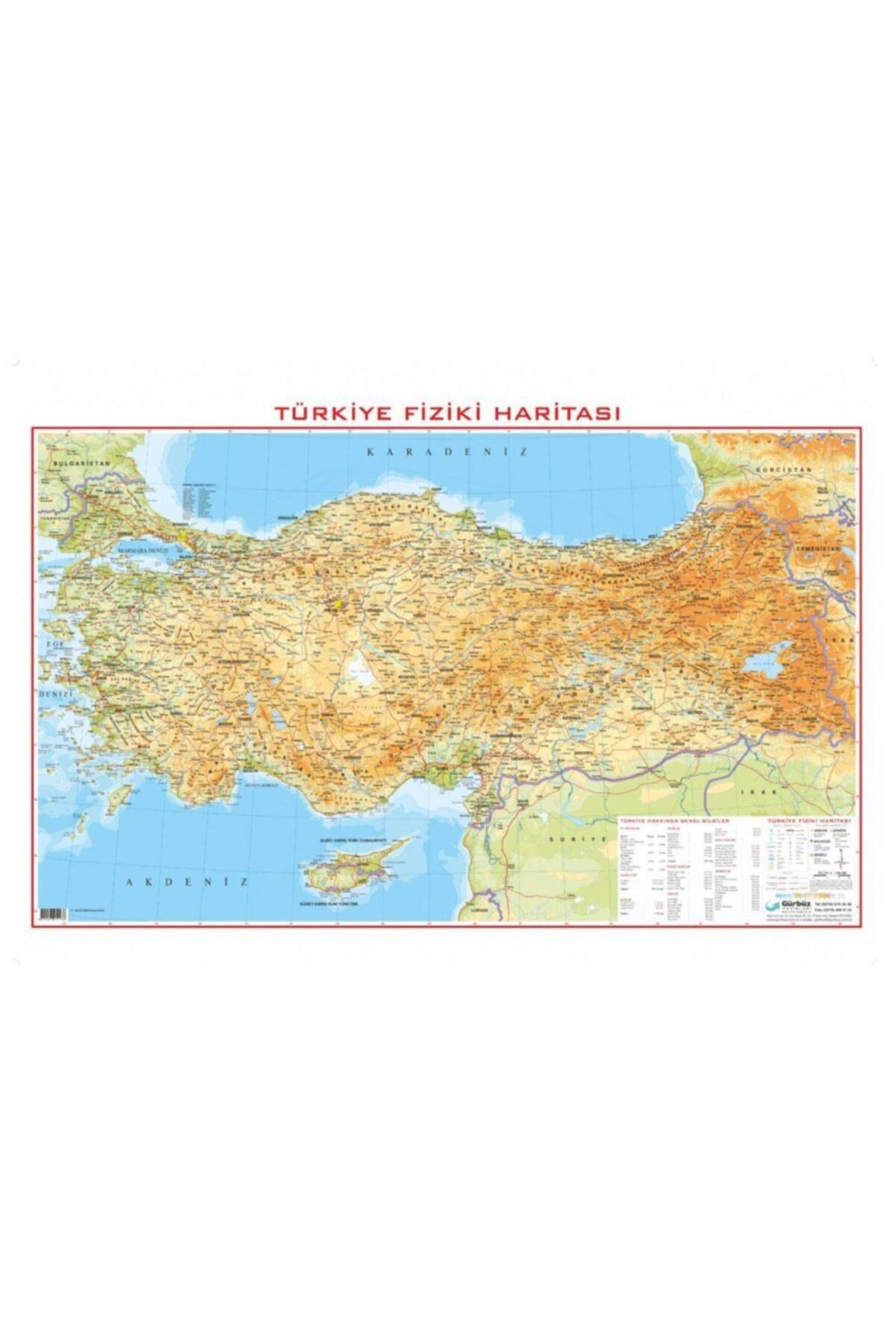 Gürbüz Türkiye Haritası Fiziki Ve Siyasi 70x100cm Çift Taraflı