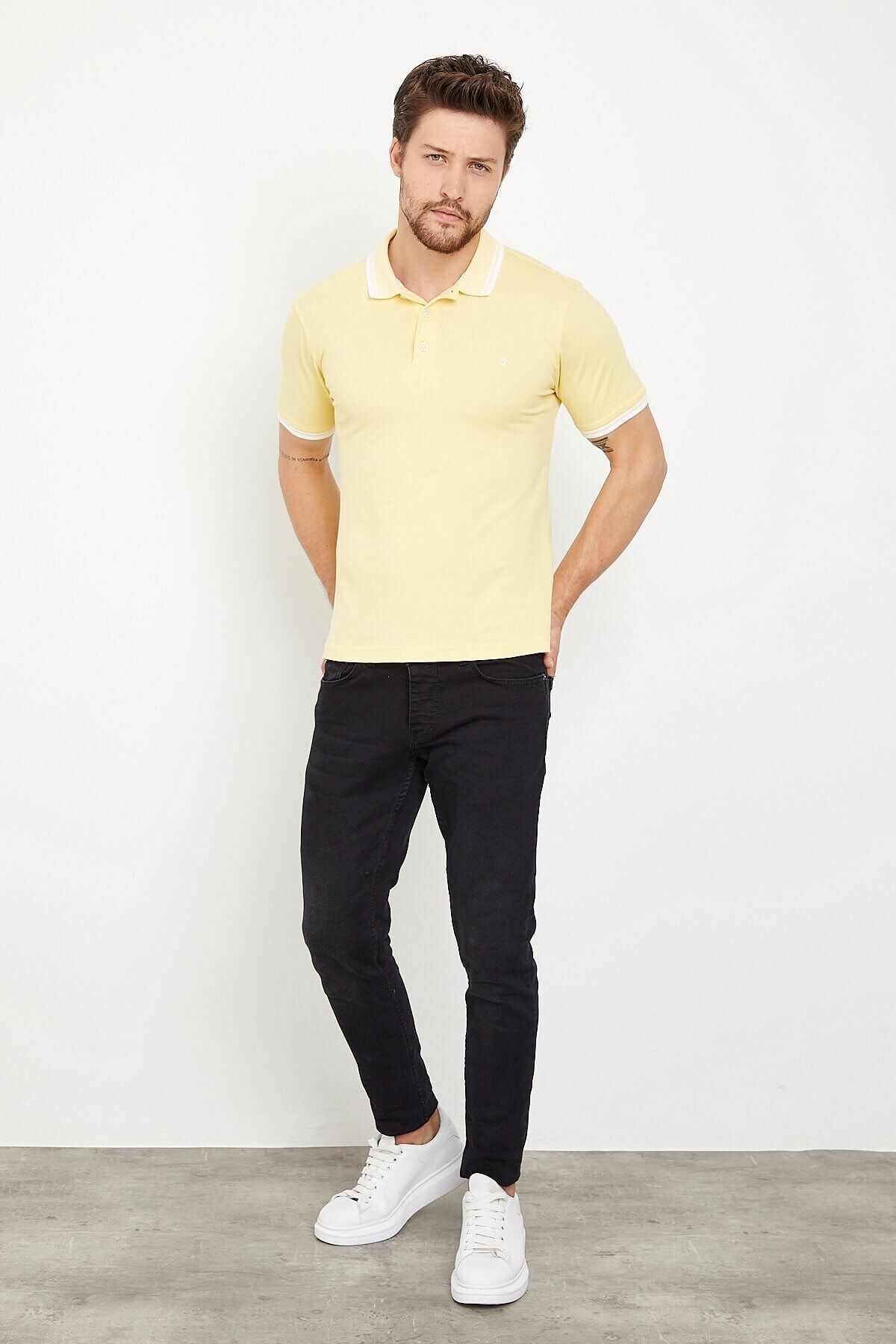RAVANELLI Polo Yaka Sarı Slim Fit Tişört