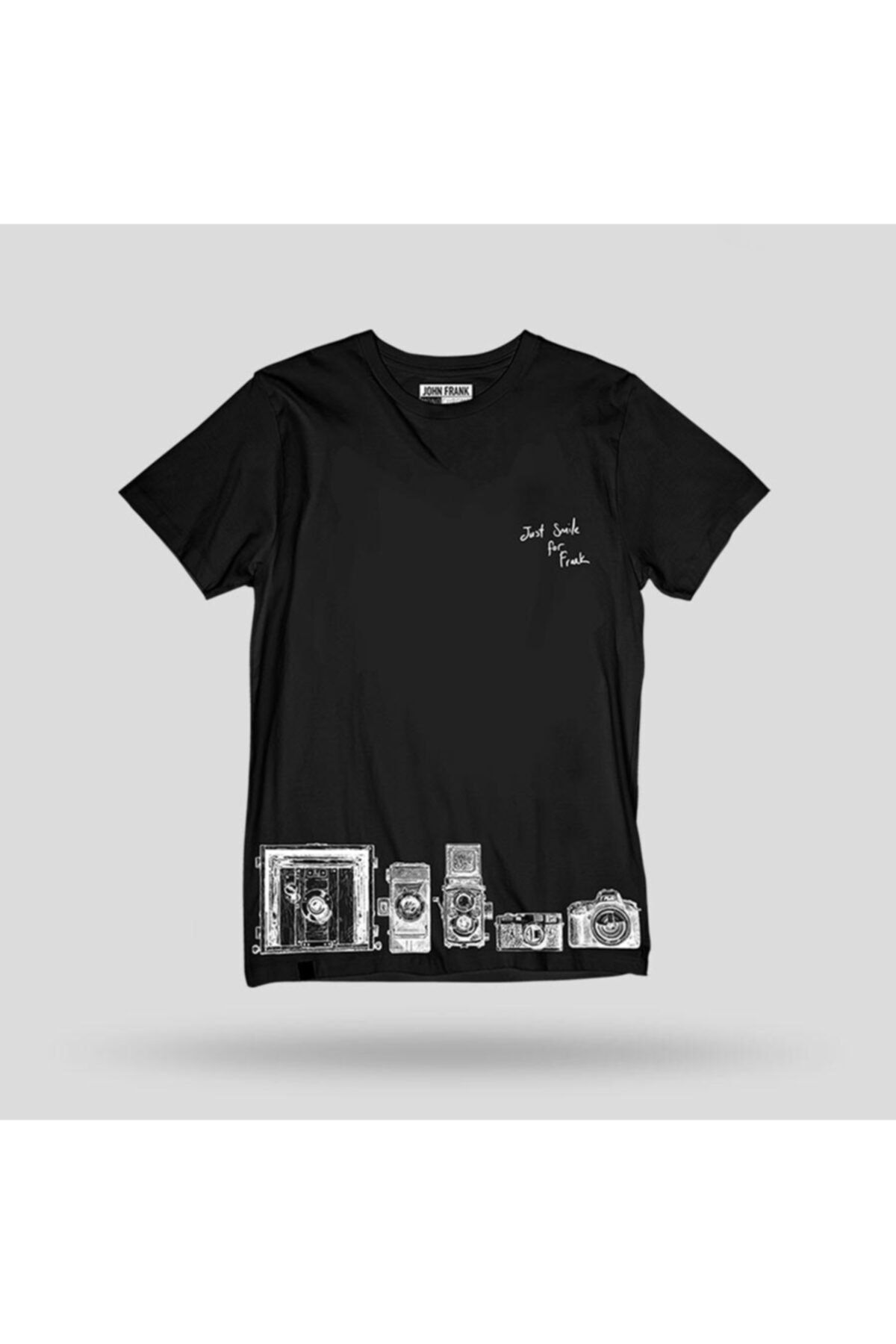 John Frank Smile Erkek Siyah-beyaz T-shirt