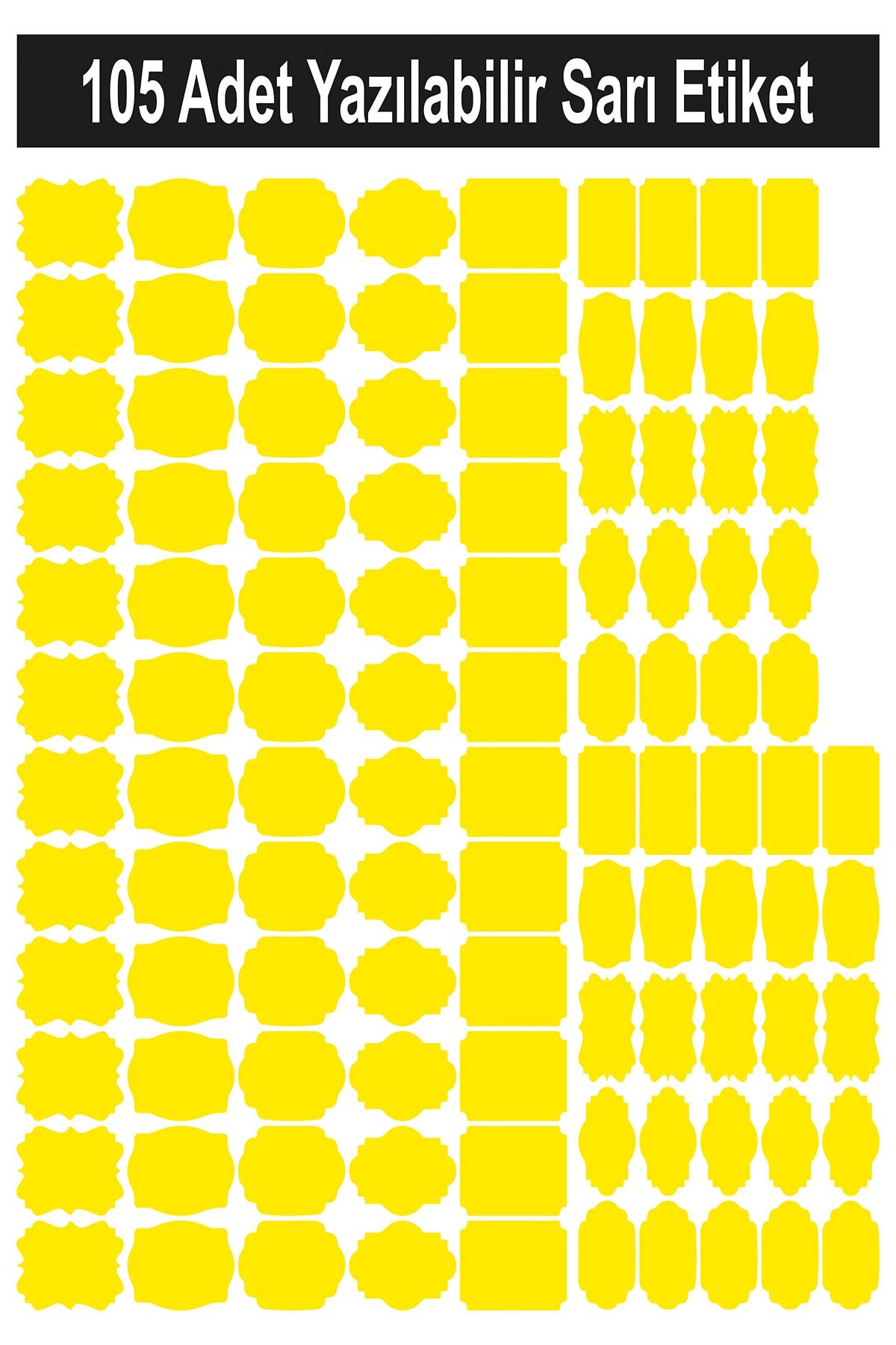 Smartad Sarı 105 Adet Yazılabilir Etiket , Kavanoz Sticker , Farklı Şekil Ve Farklı Boyutlarda